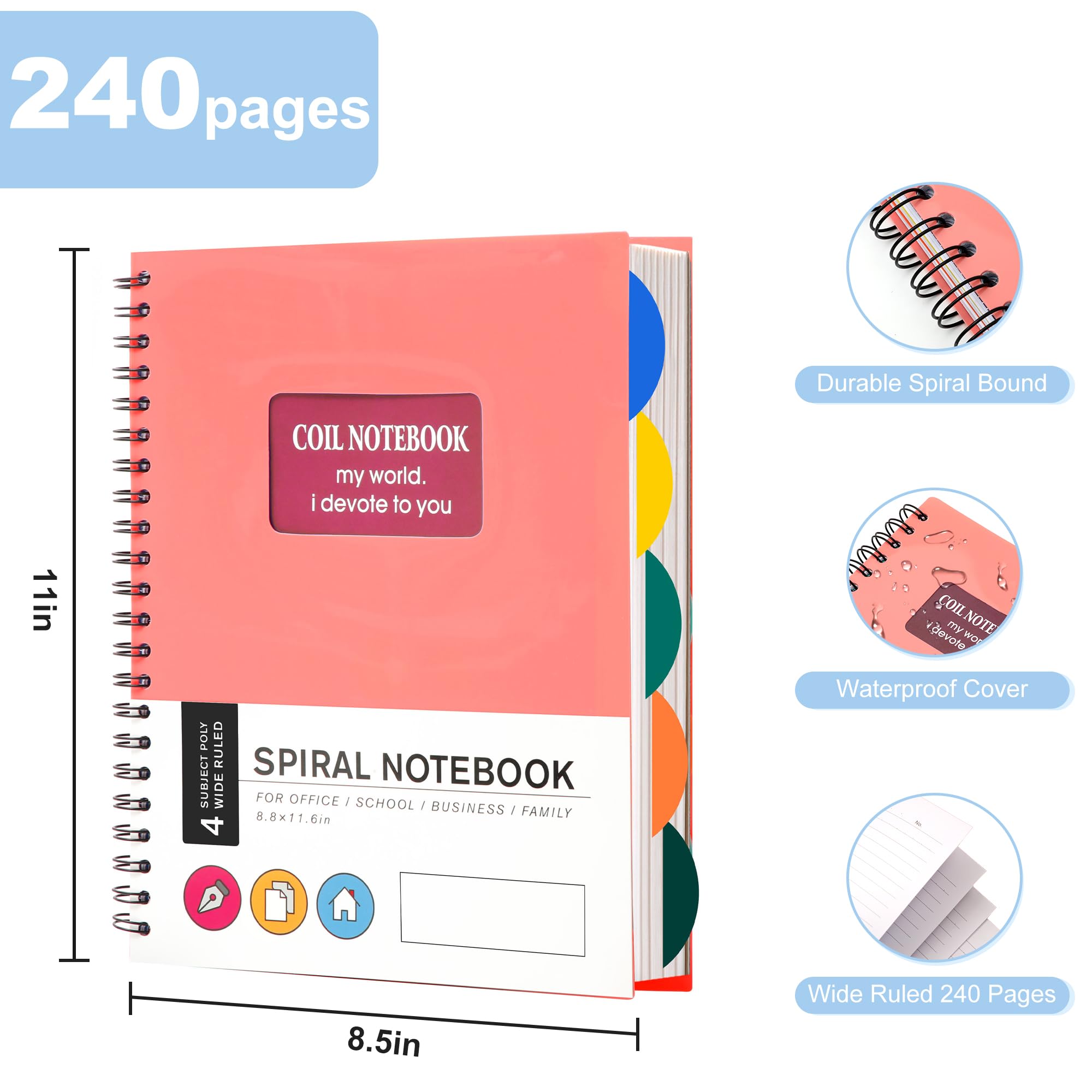 Yoment 5 Subject Spiral Notebook 8.5