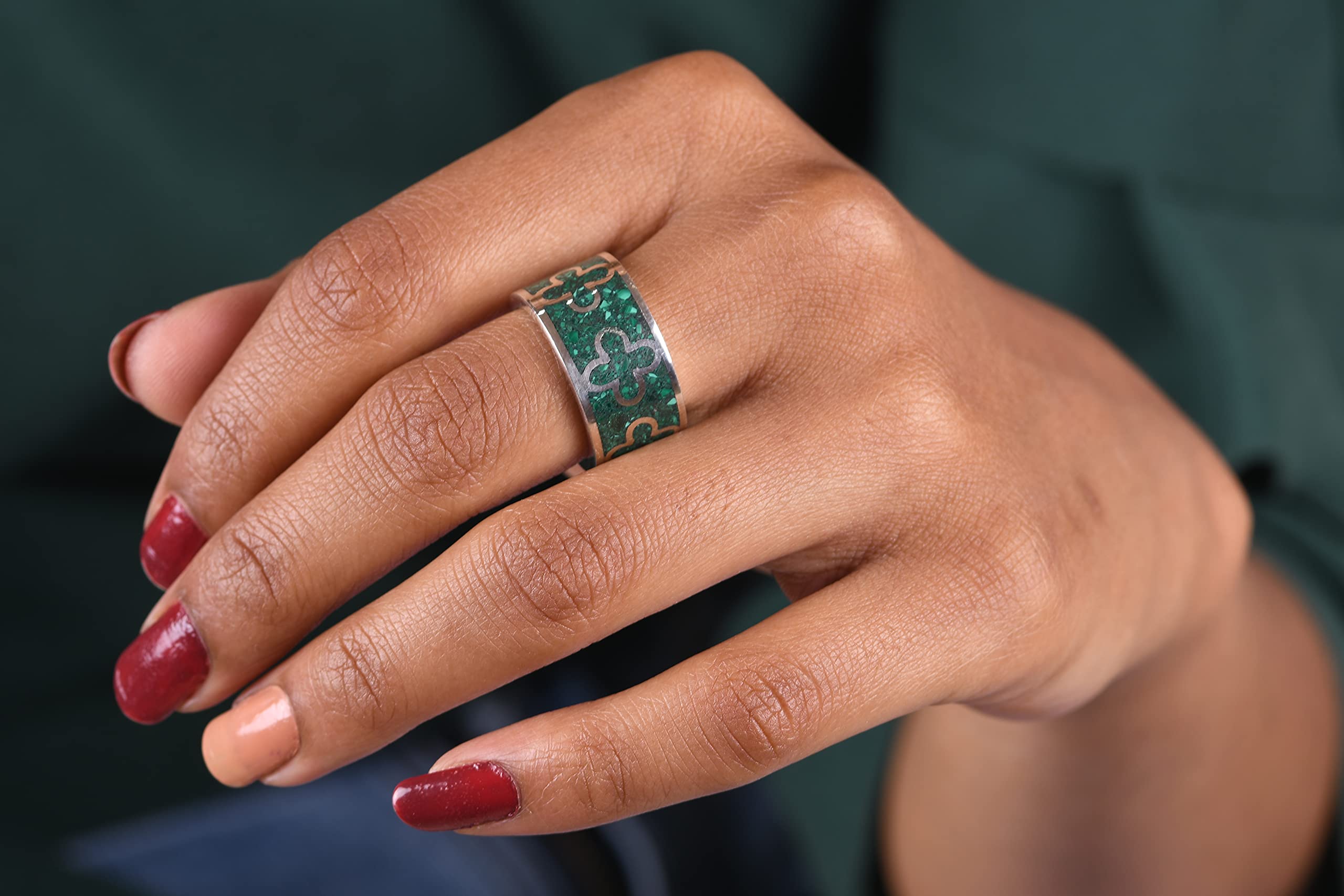 925 Sterling Silver Malachite Inlay Spinner Ring - Handmade Energy Jewelry for Women, Perfect for Meditation, Stress Relief & Fashion Accessories