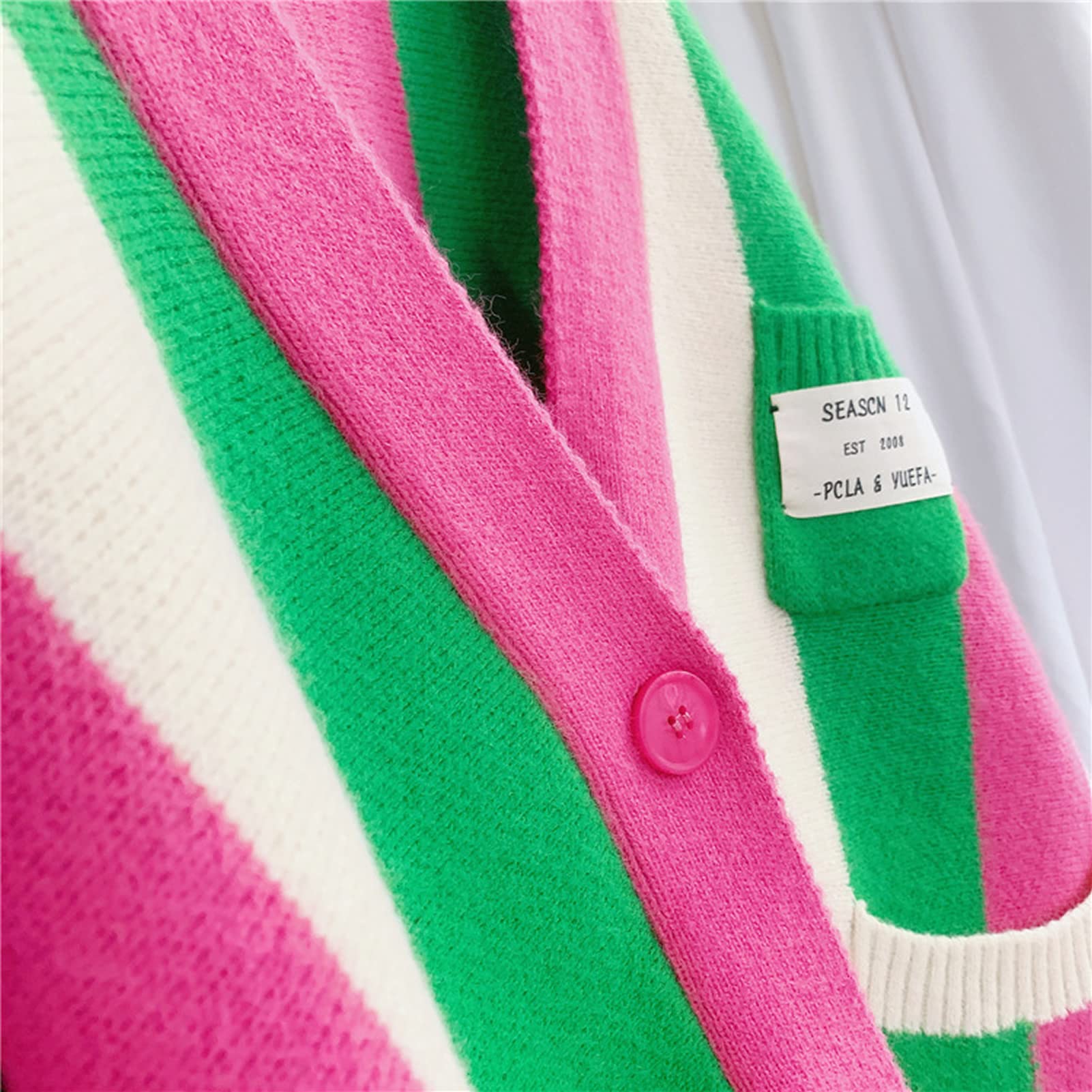 Women's Long Sleeve Cable Knit Color Block Boho Striped Sweater Cardigan - Cozy Fall Winter Pullover for Casual Outfits & Layering