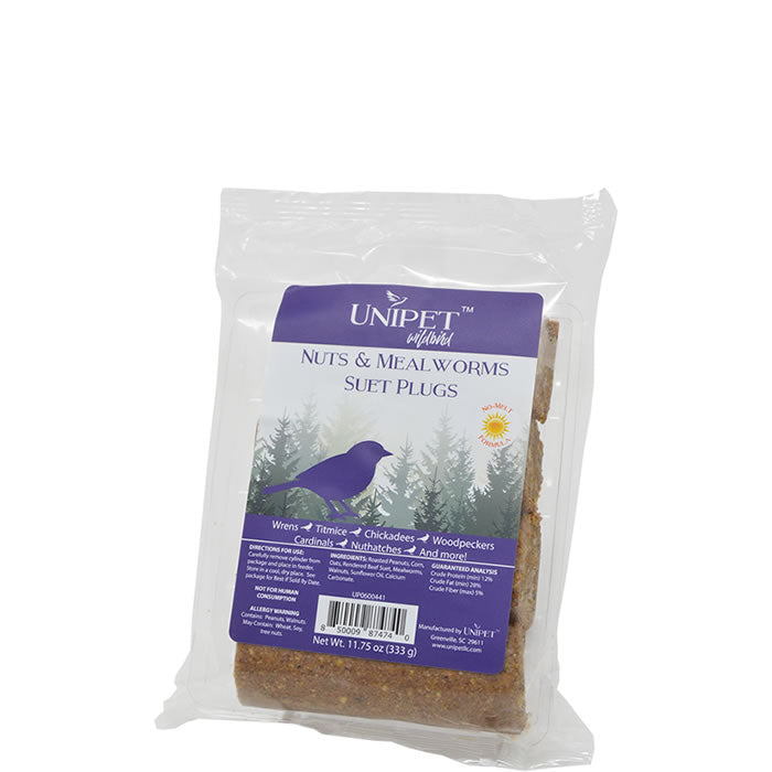 Premium No Melt Suet Plugs for Birds - High Energy Nuts & Mealworms, Pack of 12 | Ideal for Backyard Bird Feeding in All Seasons