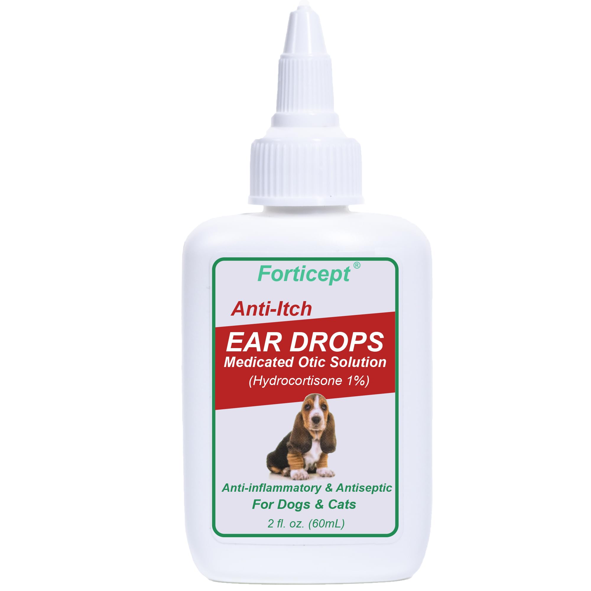 Forticept Dog & Cat Ear Infection Treatment Drops with 1% Hydrocortisone - 2 oz Solution for Itchy Ears, Redness & Odor Relief - Safe for Dogs & Cats of All Sizes - Perfect for Ear Cleaning & Infection Prevention at Home
