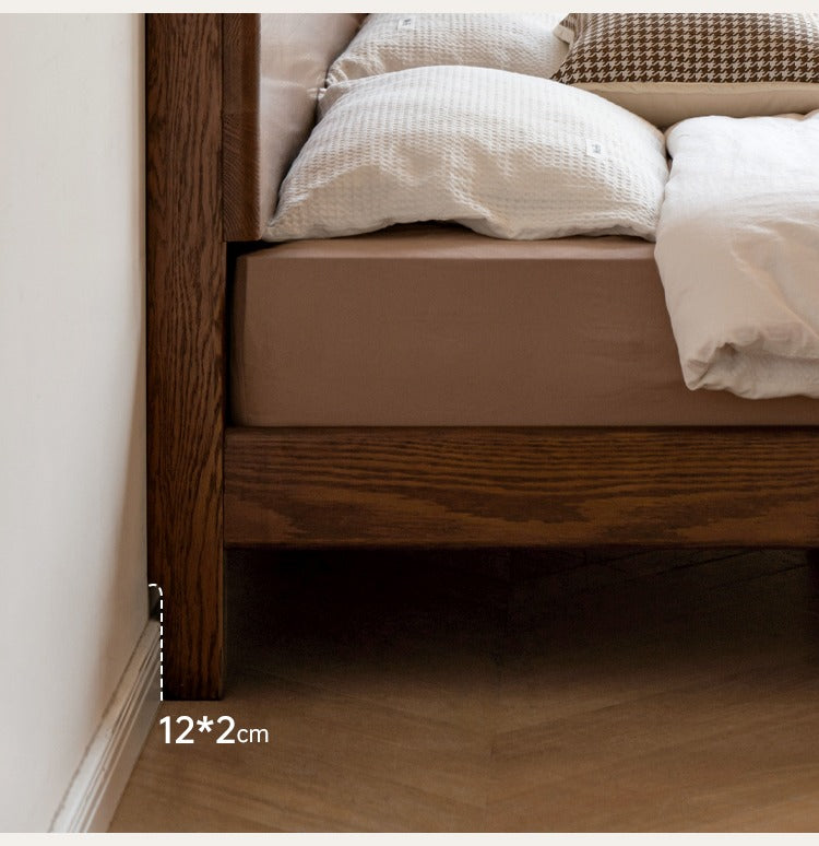 Solid Oak Wood Modern Bed Frame with LED Night Lights in Walnut Finish - Perfect for Bedroom Decor and Cozy Nighttime Ambiance
