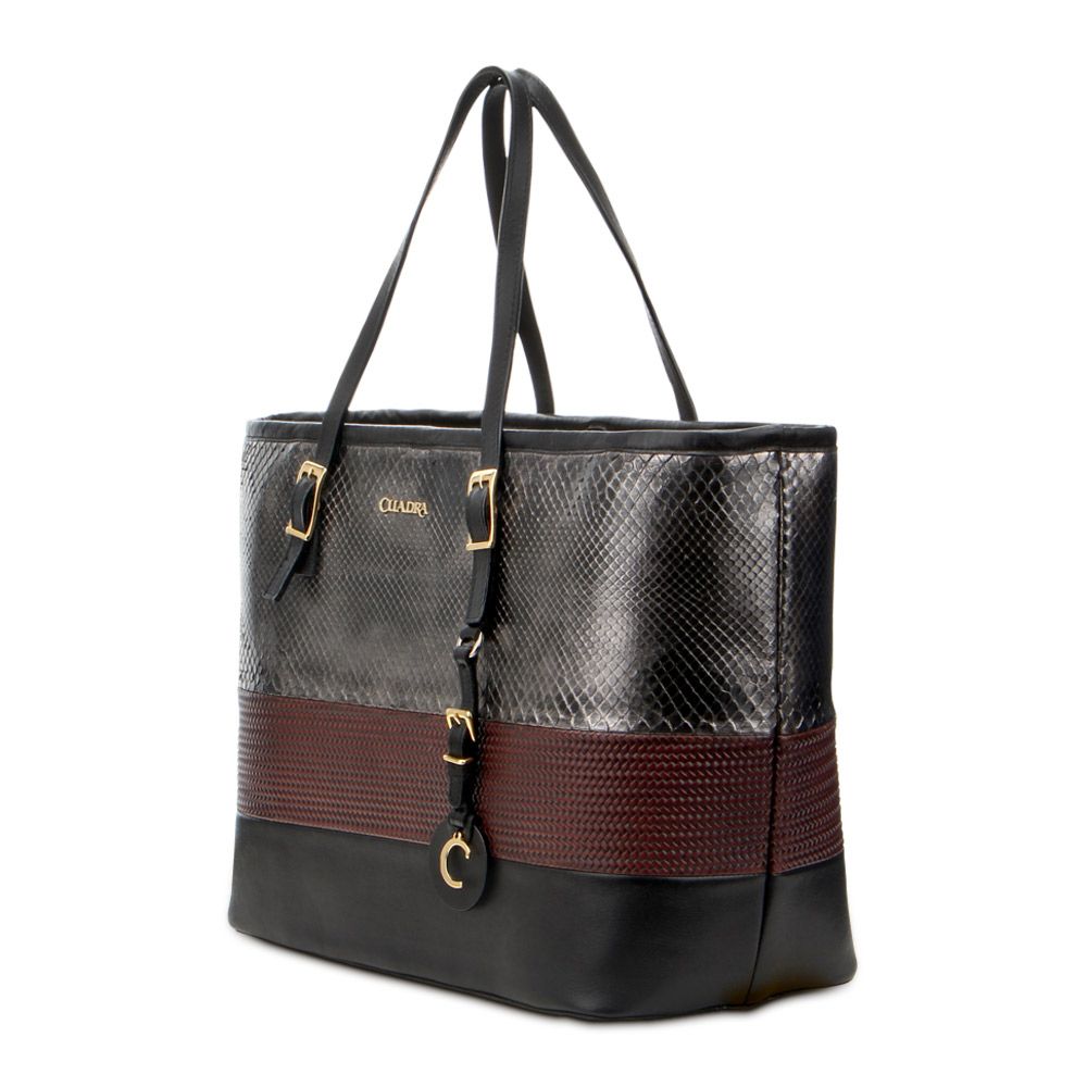 BO143PI Cuadra Black Casual Fashion Python Tote Bag for Women - Stylish Everyday Handbag for Work, Shopping & Travel
