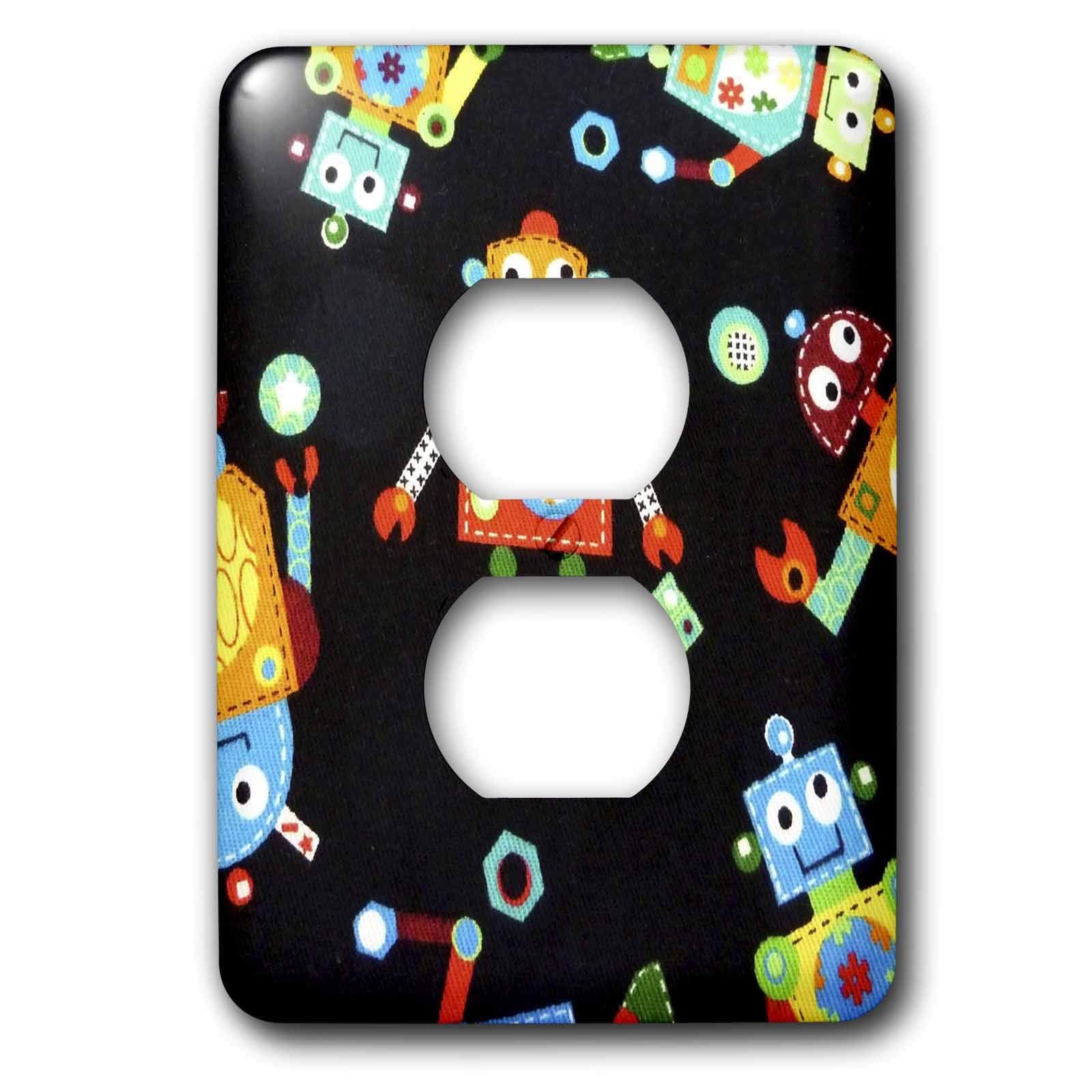 3D Rose Robots 2 Outlet Cover - Black, Orange, Red, Yellow - Decorative Electrical Plug Cover for Kids Room, Nursery, or Robot-Themed Decor