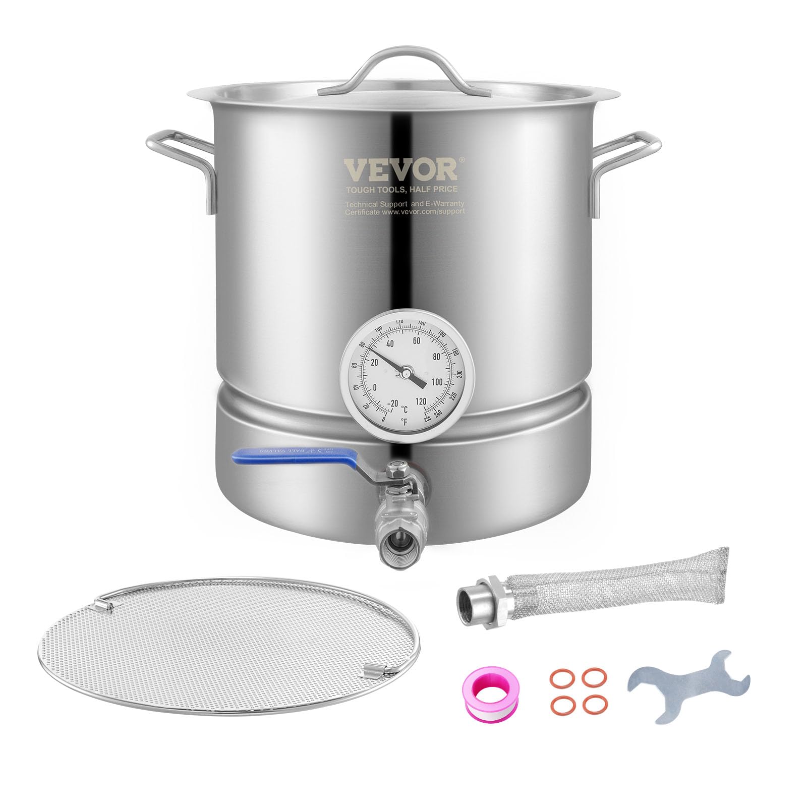 VEVOR 5 Gallon Stainless Steel Brew Kettle with Filter & Filter Tray - Tri-Ply Bottom for Home Beer Brewing | Perfect for Craft Beer, Wort Boiling & Homebrewing Kits