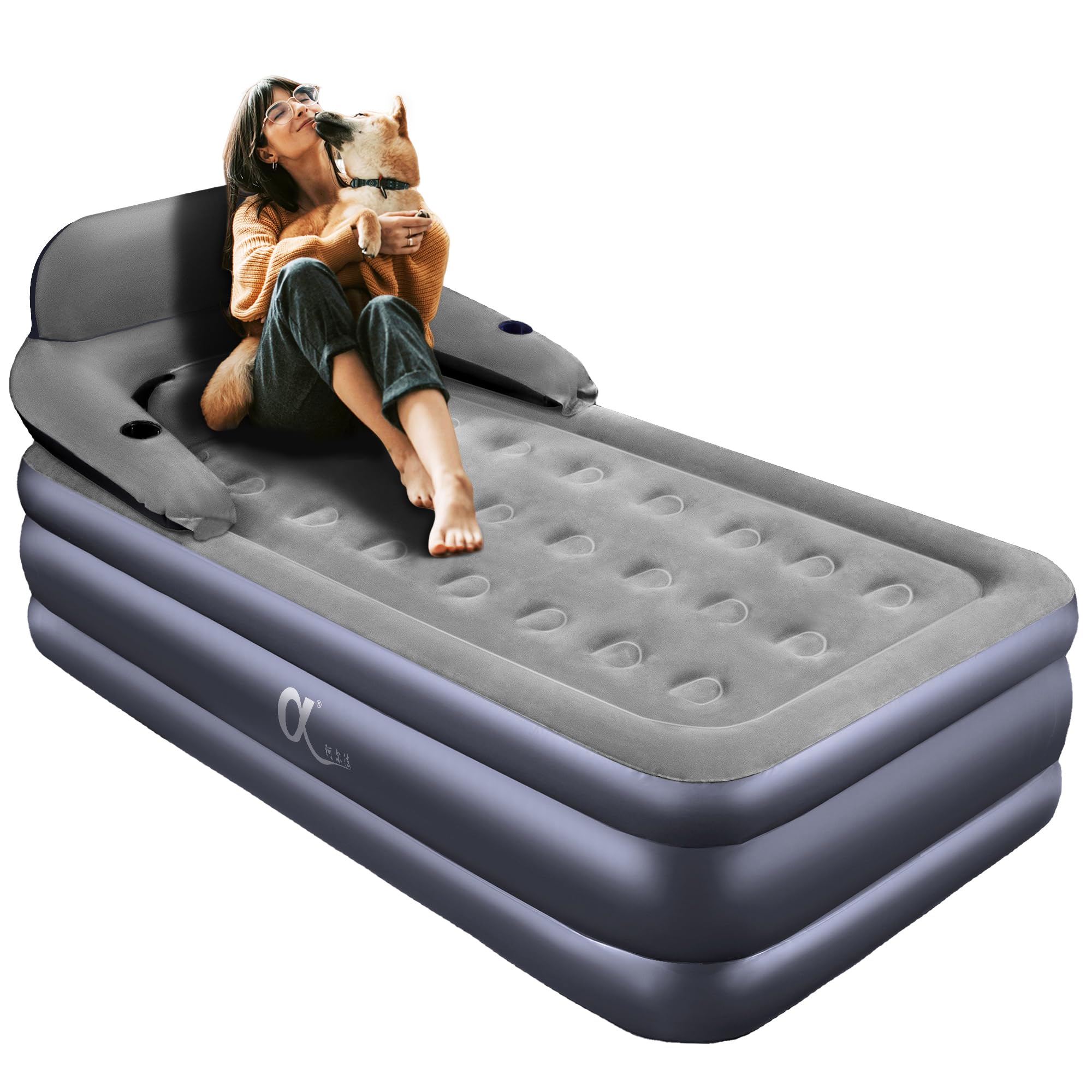 A-ER-FA Twin XL Air Mattress with Headboard - 3 Minute Quick Inflation, 20 Inch Height, Flocked Top - Perfect for Home, Guest Room, Travel & Camping - Comfortable Portable Bed for Indoor and Outdoor Use