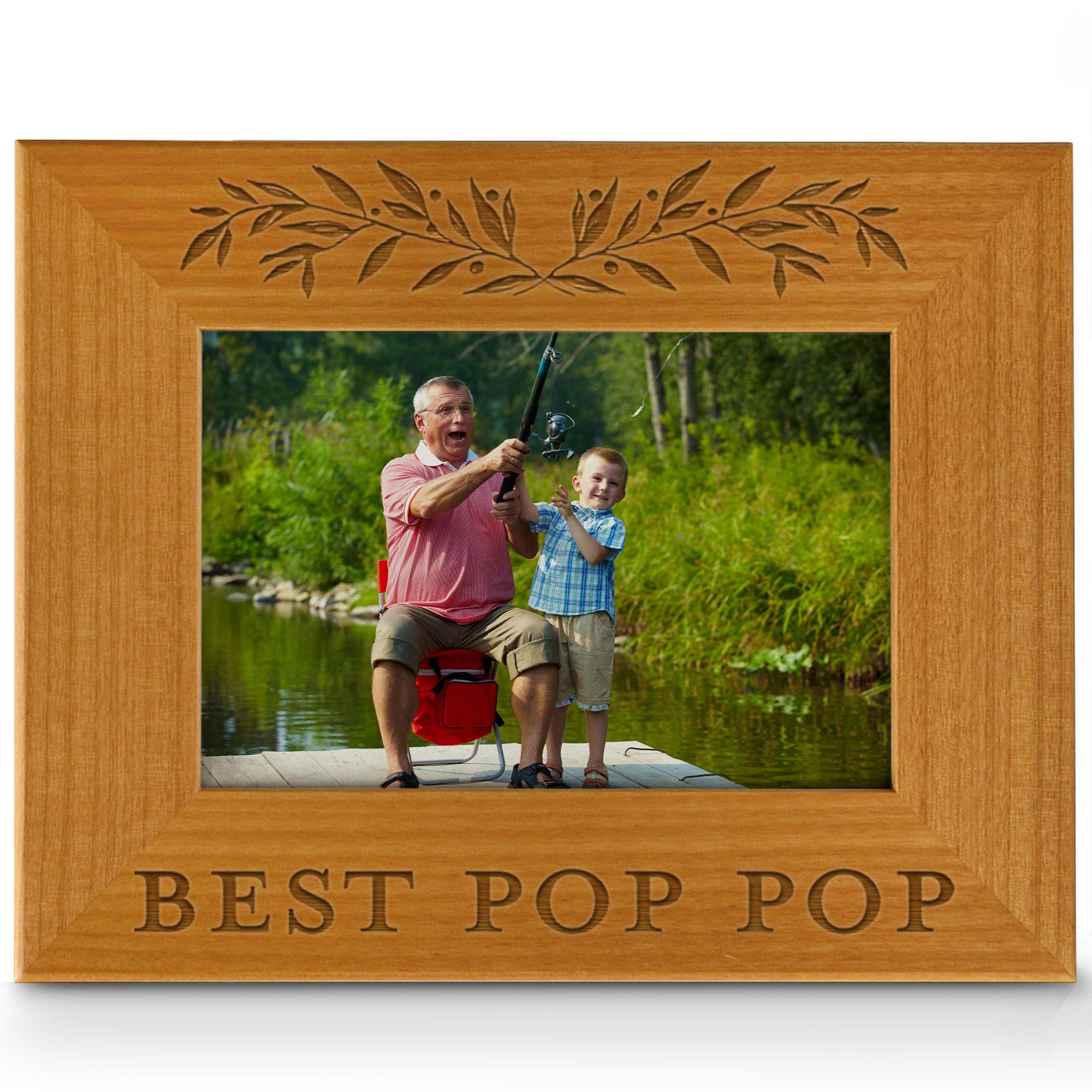 Handcrafted Cedar Wood Photo Frame for 4x6 Horizontal Pictures - Engraved Gift for Dad, Grandpa & Father's Day - Rustic Home Decor & Wall Display