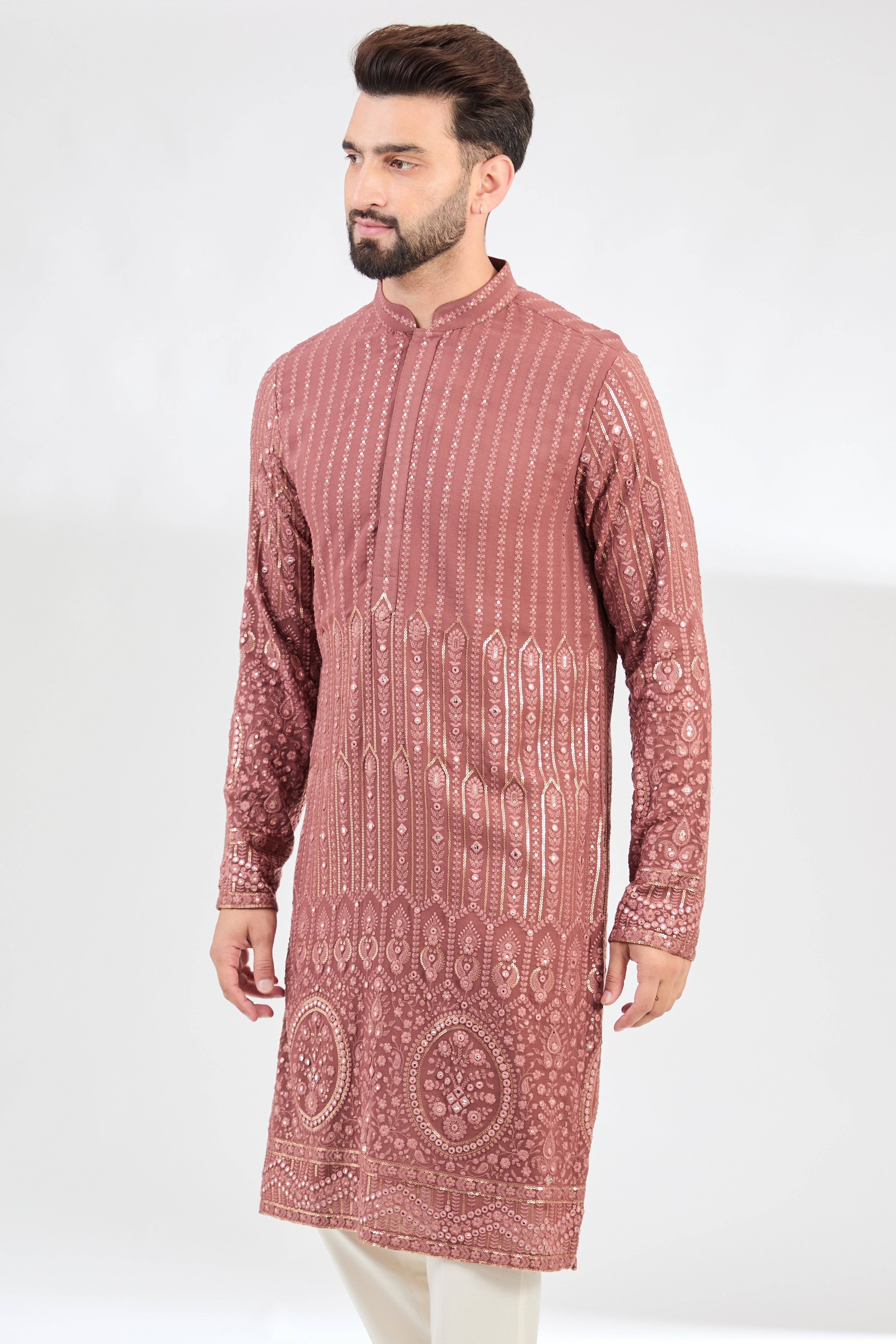 Elegant Mauve Taupe Chikankari Kurta for Women - Traditional Indian Embroidered Tunic Top - Perfect for Festivals, Weddings & Casual Wear
