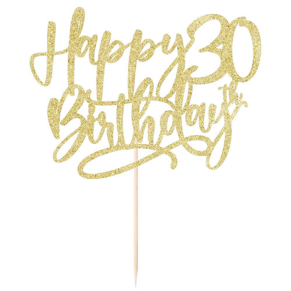 Kaoenla Happy 30th Birthday Cake Topper - Golden Glitter 'Hello 30' & 'Cheers 30' Cake Decorations for 30th Anniversary Parties | Perfect for Milestone Birthday Celebrations & Festive Dessert Displays