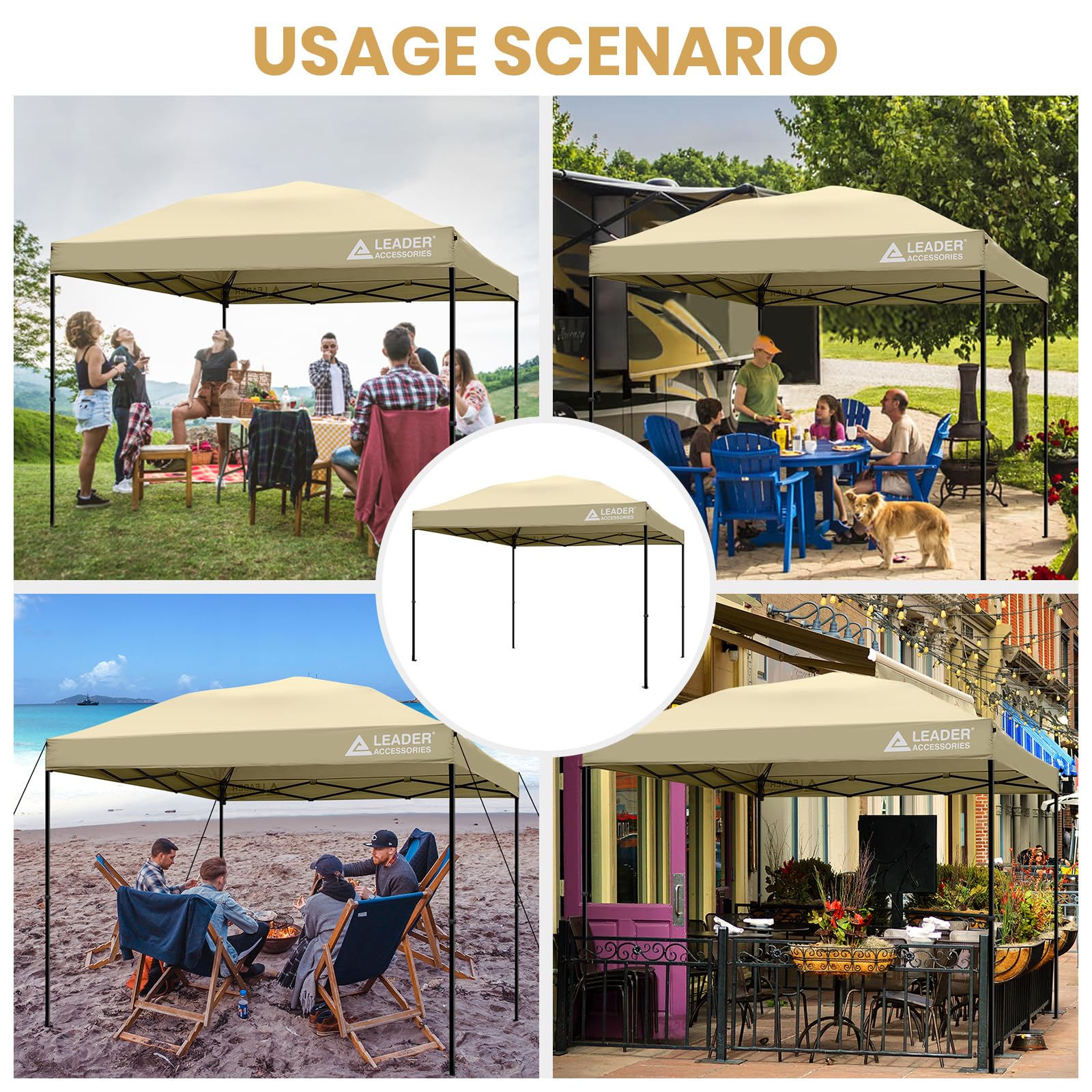 Leader Accessories 10’ X 10’ Straight Leg Pop Up Canopy Tent Replacement Top Cover - Beige | Perfect for Outdoor Events, Picnics, and Beach Shade