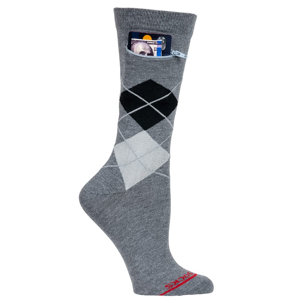 Moisture Wicking Anti Pickpocket Crew Socks for Women & Men with Hidden Pocket - Travel, Hiking & Everyday Wear Dress Socks