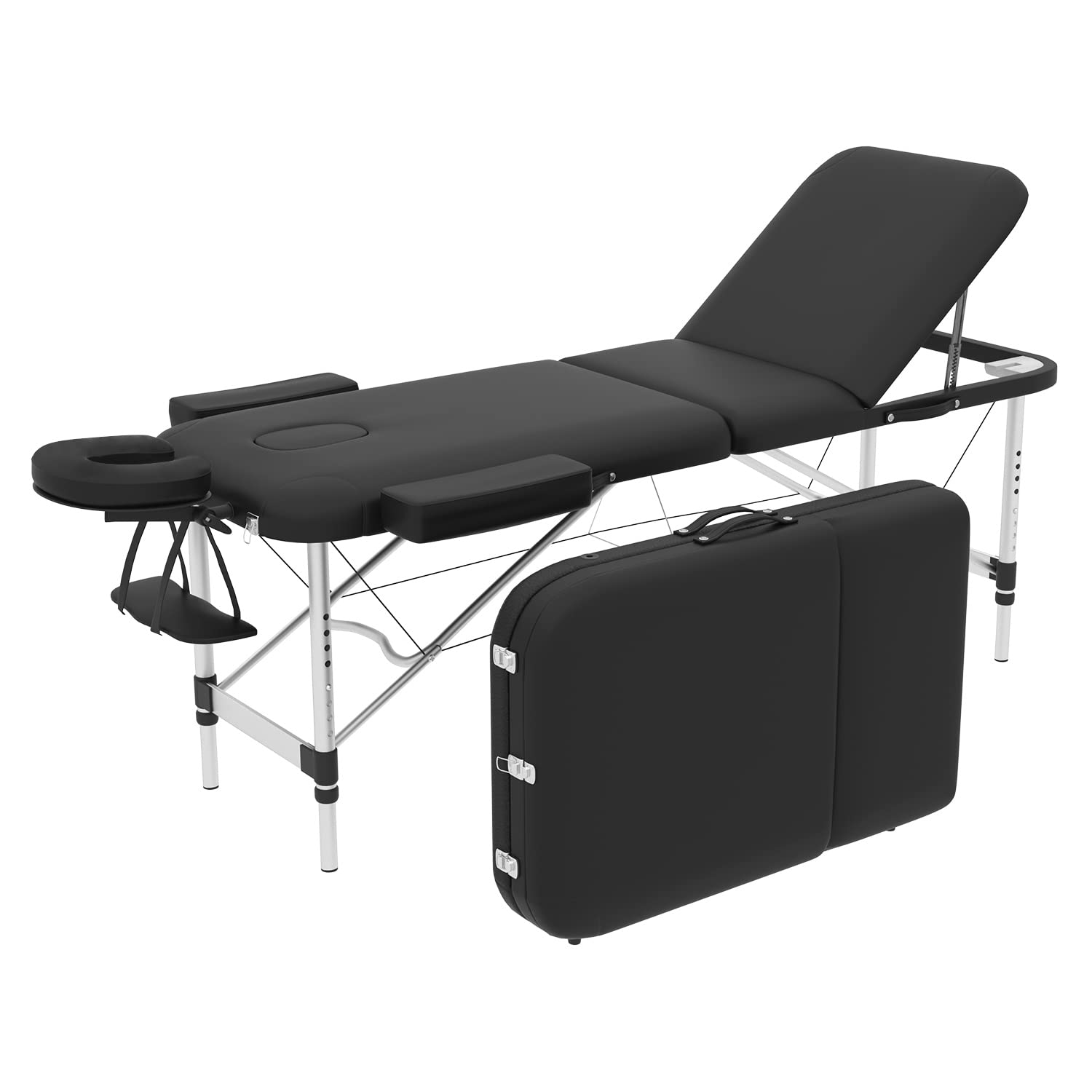 Portable Adjustable Height Massage Table - 3 Folding Lightweight Spa Bed with Soft Sponge for Facial, Tattoo & Lash Services | Salon, Home & Professional Use