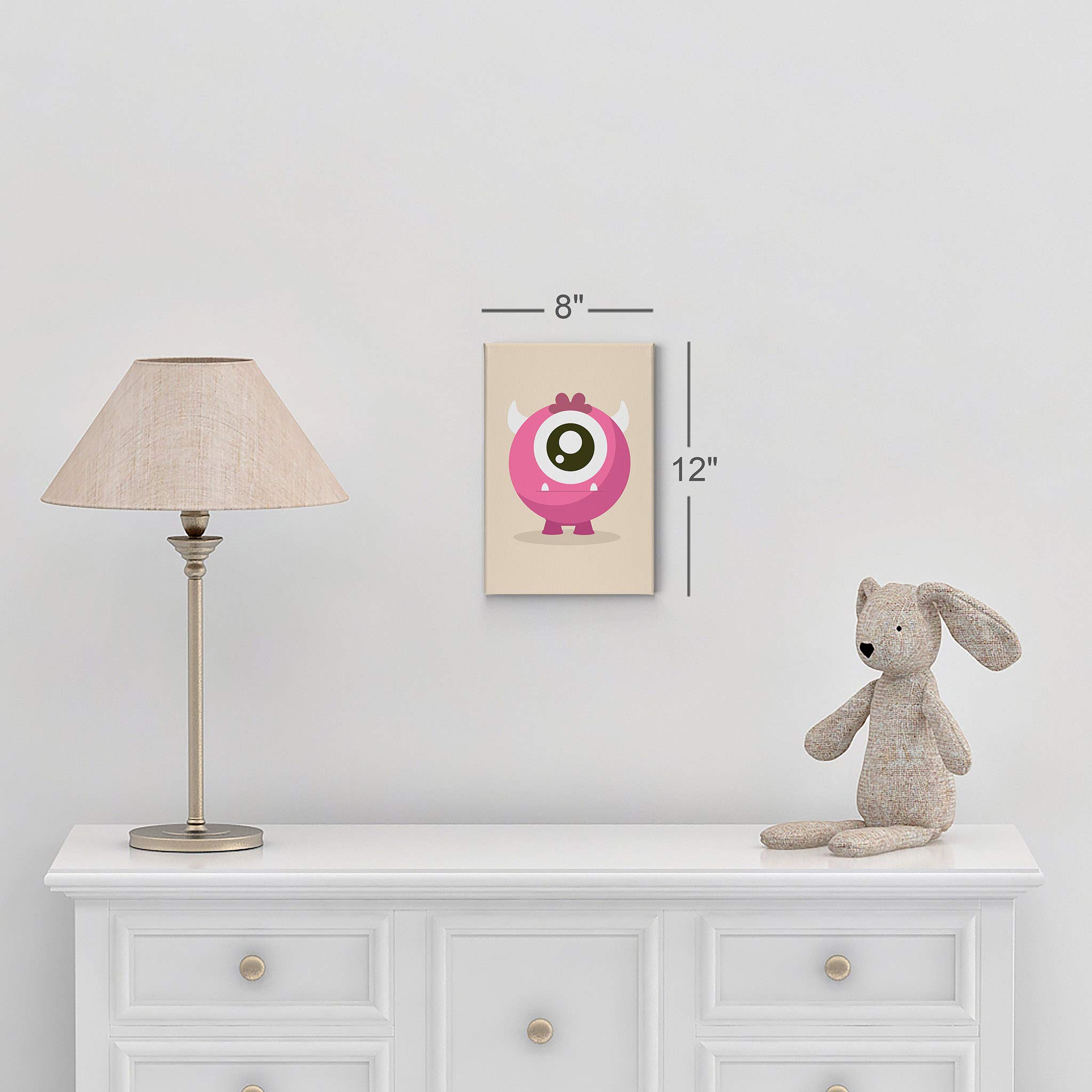 Smile Art Design Cute Pink Monster Canvas Print - 22x15 Inch Kids Room Wall Art, Nursery Decor, Ready to Hang, Made in USA | Perfect for Baby Rooms, Playrooms & Children's Bedrooms