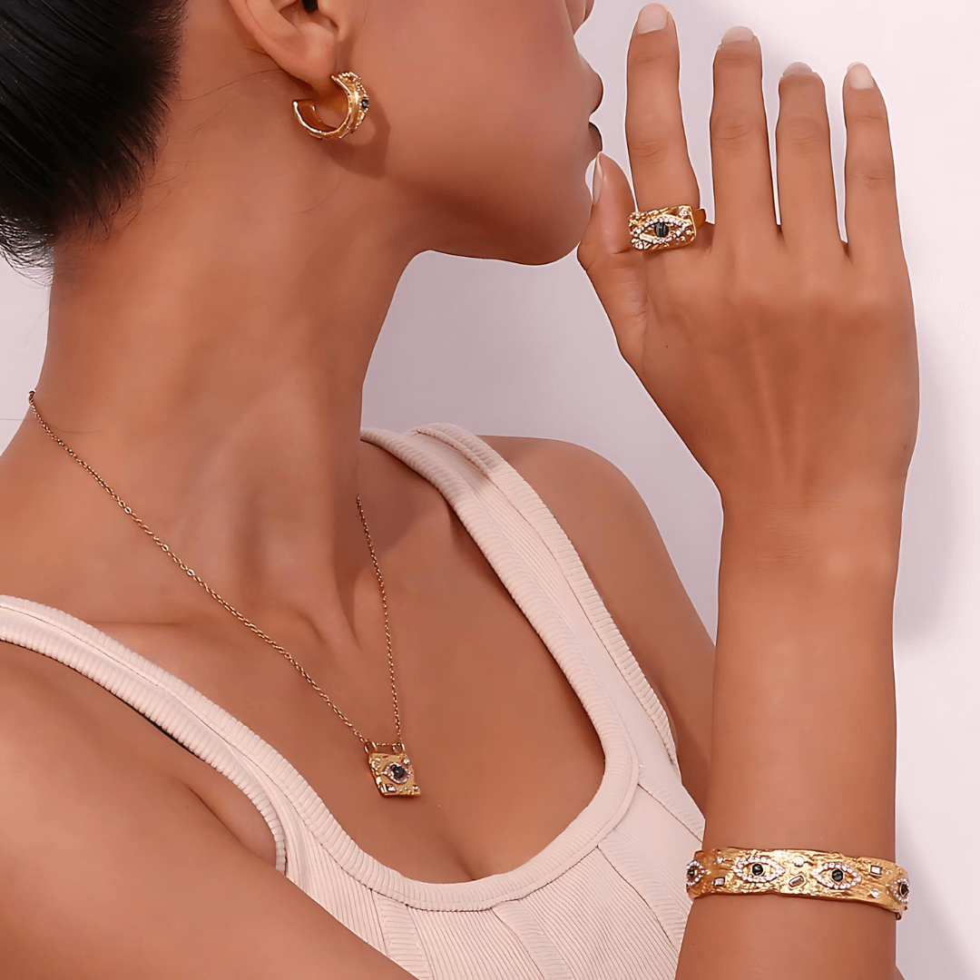 18K Gold Evil Eye Turkish Thumb Ring for Women - Elegant Cocktail Statement Ring (JDR002) | Perfect for Parties, Weddings & Boho Fashion