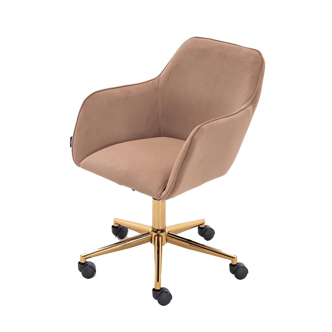 Ergonomic Swivel Office Chair with Wheels & Adjustable Armrests - Modern Velvet Task Chair for Home Office, Bedroom & Workspace - Light Coffee Computer Desk Chair for Comfort & Productivity