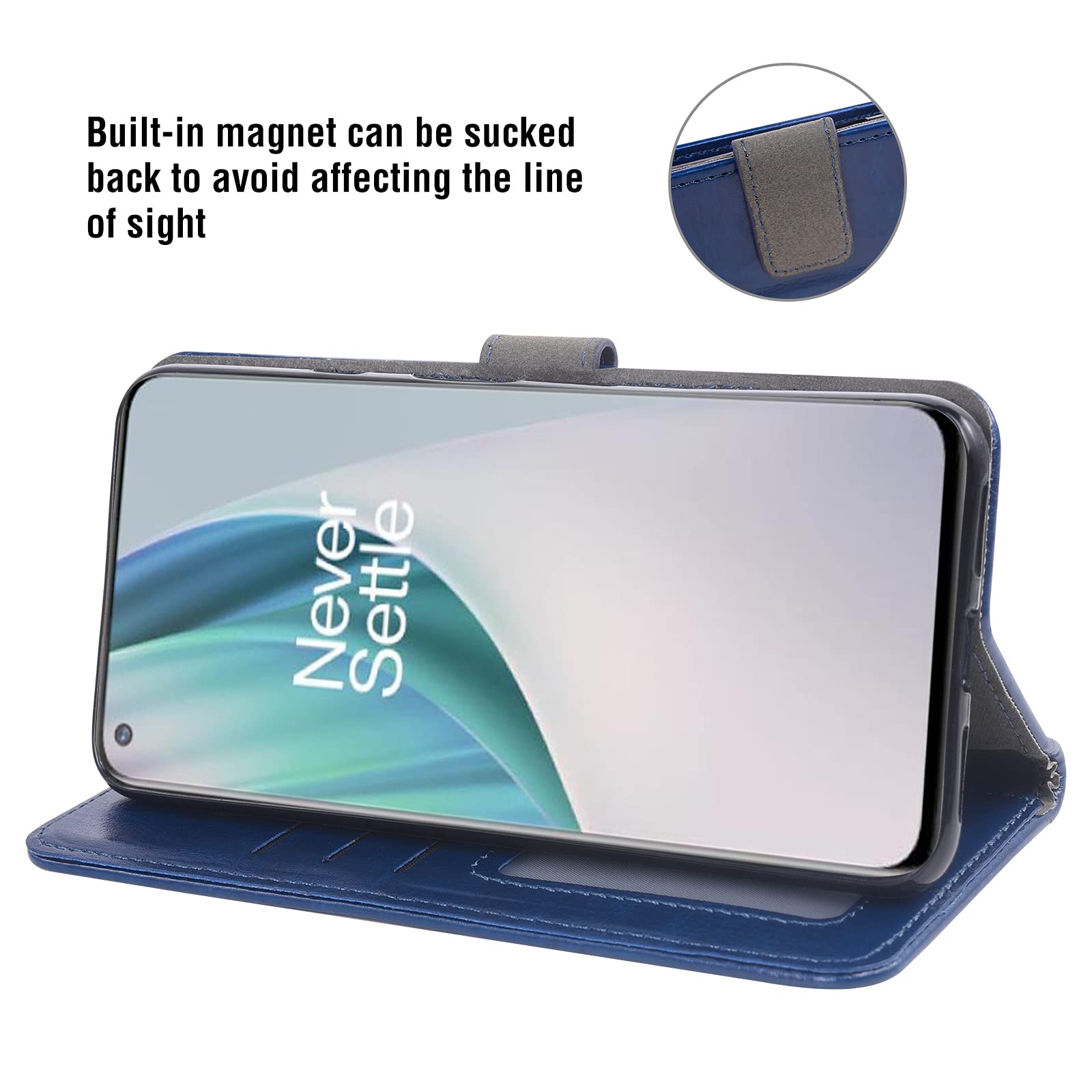 OnePlus 9 Pro Wallet Case with Card Holder & Stand | Tempered Glass Screen Protector | Flip Cover Phone Case for OnePlus 9 Pro 5G - Blue (Compatible with OnePlus 9/1+ 9 Pro) | Perfect for Business, Travel & Everyday Use