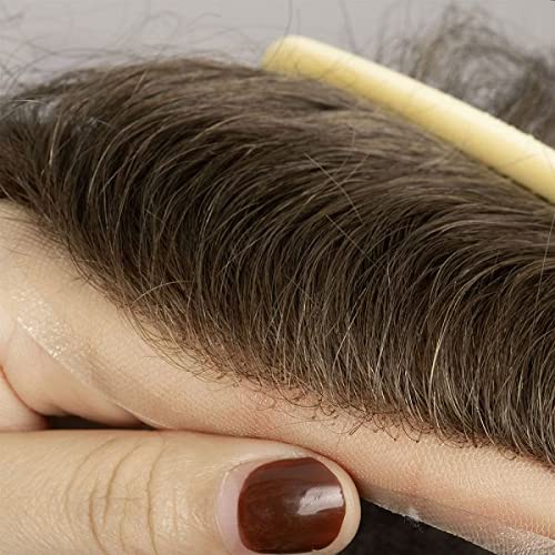 Premium 8x10 Inches Men's Hair Toupee - Soft Thin Skin Human Hair System with PU Base & Front Lace | Natural Single Knot #8 Light Blonde | Daily Wear Replacement Hairpiece for Thinning Hair & Baldness | Perfect for Work, Dating & Special Occasions