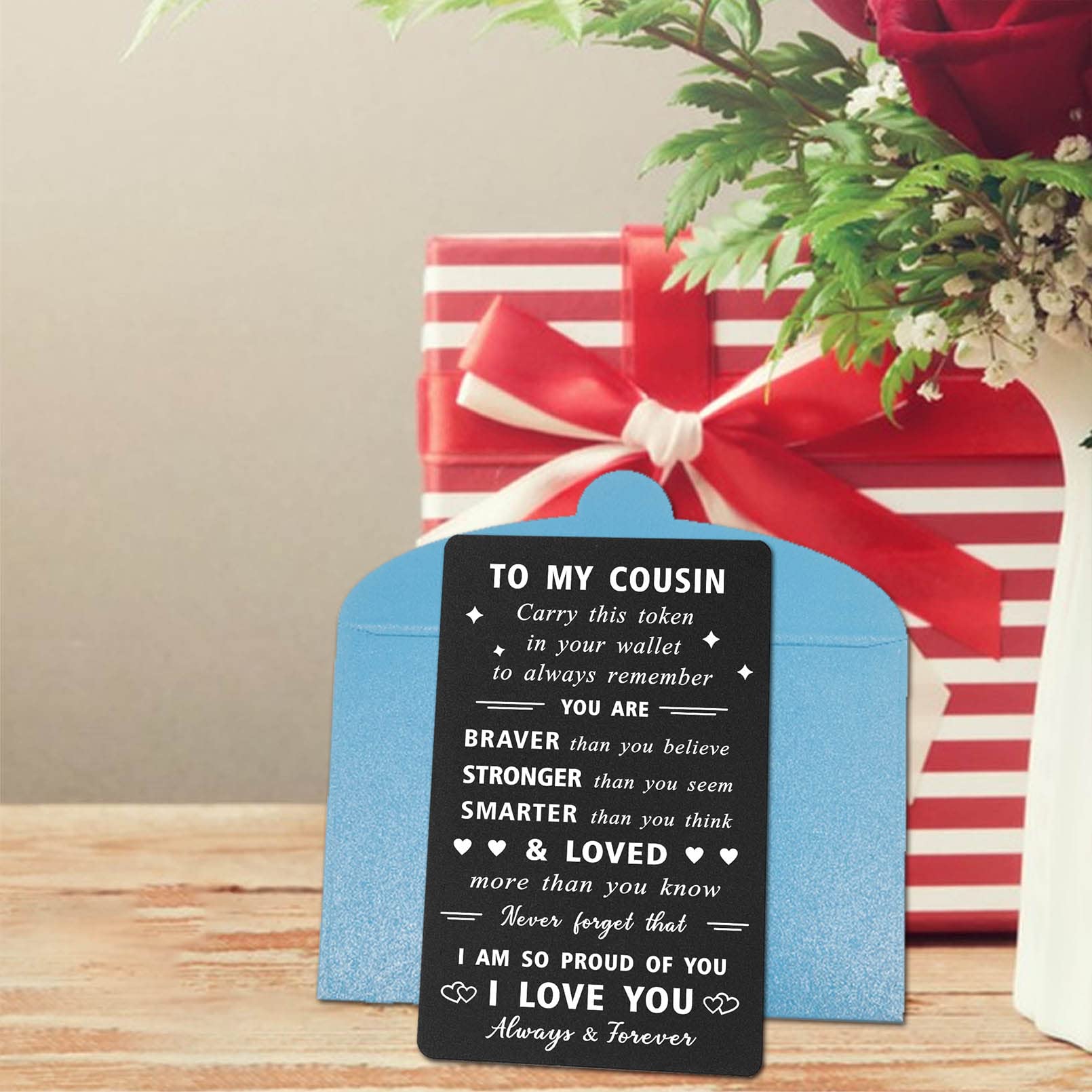 ENGZHI Inspirational Cousin Gift Wallet Card for Men & Women - Birthday, Christmas, Graduation Present for Teen Boys & Girls - 'So Proud of You, I Love You' Message - Perfect for Celebrations & Daily Encouragement