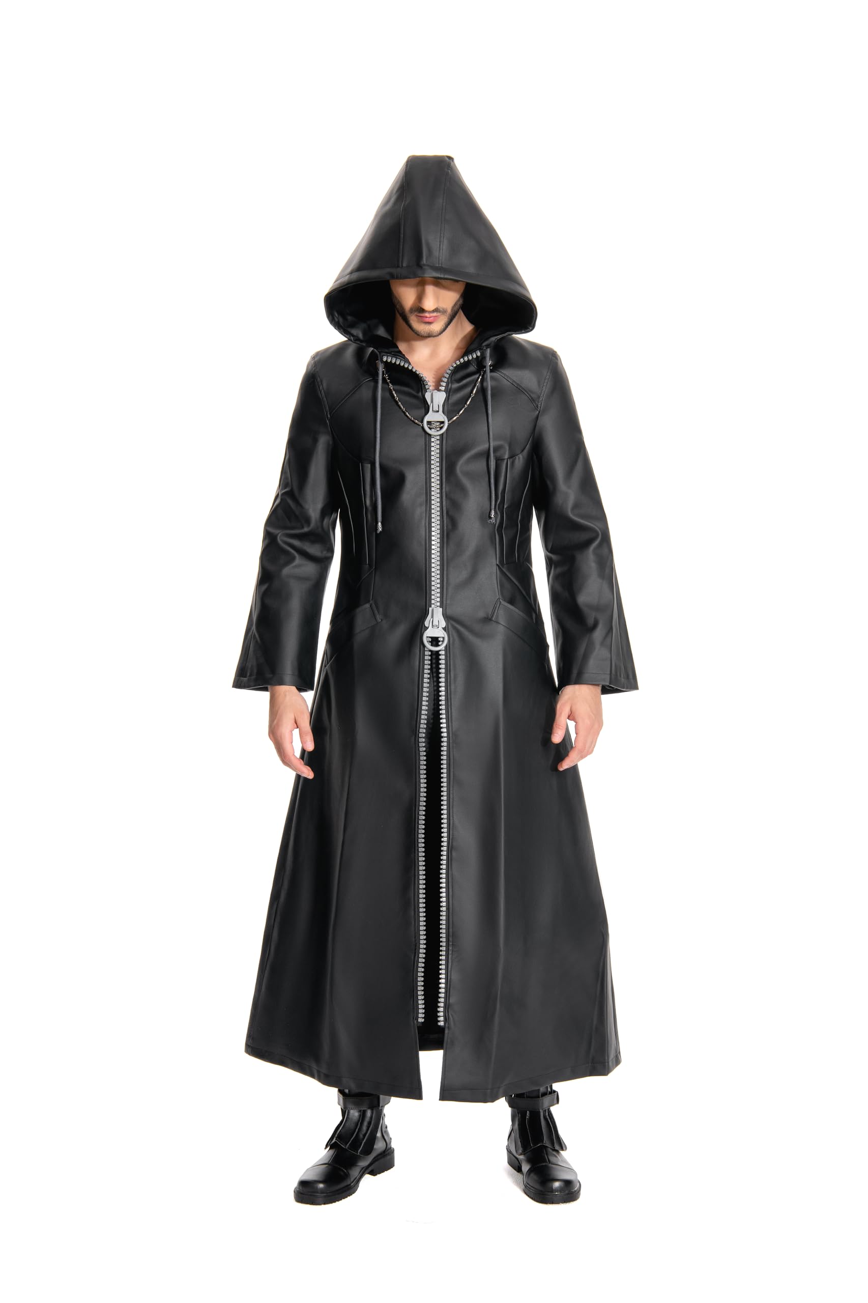 Men's Hooded Cloak Robe - Medieval Cosplay Costume, Gothic Halloween Outfit, Long Leather Jacket for LARP, Renaissance Fairs & Theatrical Performances