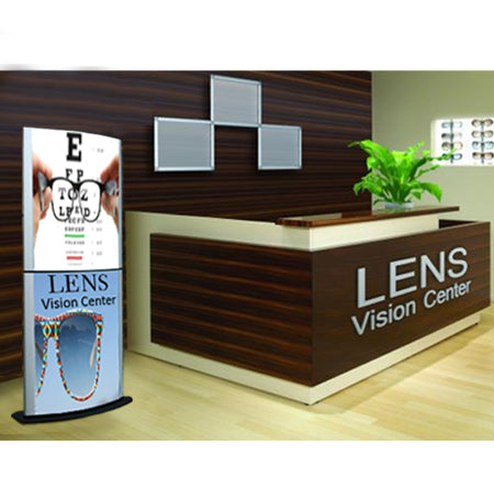2 Tier Convex Sign Holder - Double Sided Poster Stand for 22x28 Graphics - Perfect for Retail Stores, Trade Shows & Event Displays