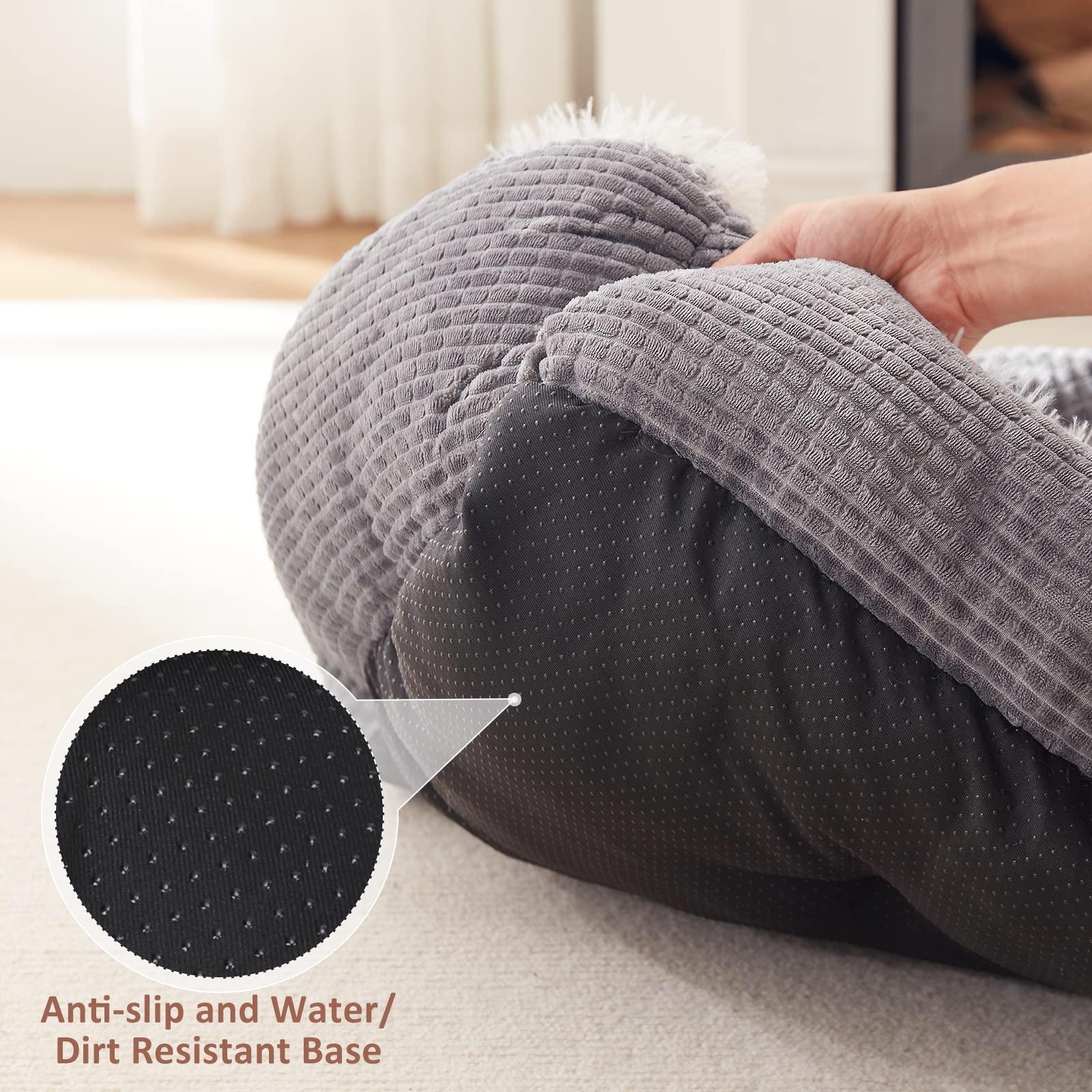 MIXJOY Orthopedic Dog Bed for Small Dogs & Cats - 20 Inch Gray Hooded Cave Pet Bed with Removable Washable Blanket - Warm Cozy Puppy Bed for Indoor Pets - Perfect for Crate, Kennel, or Living Room Use