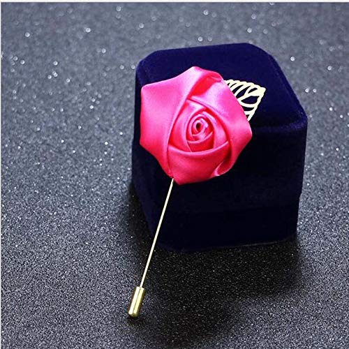 10Pcs Red Silk Satin Rose Boutonniere - Artificial Dried Flower Groom Corsage Pin for Men's Suit, Wedding, Prom & Formal Events - Brooch Style Buttonhole Flower (Black)