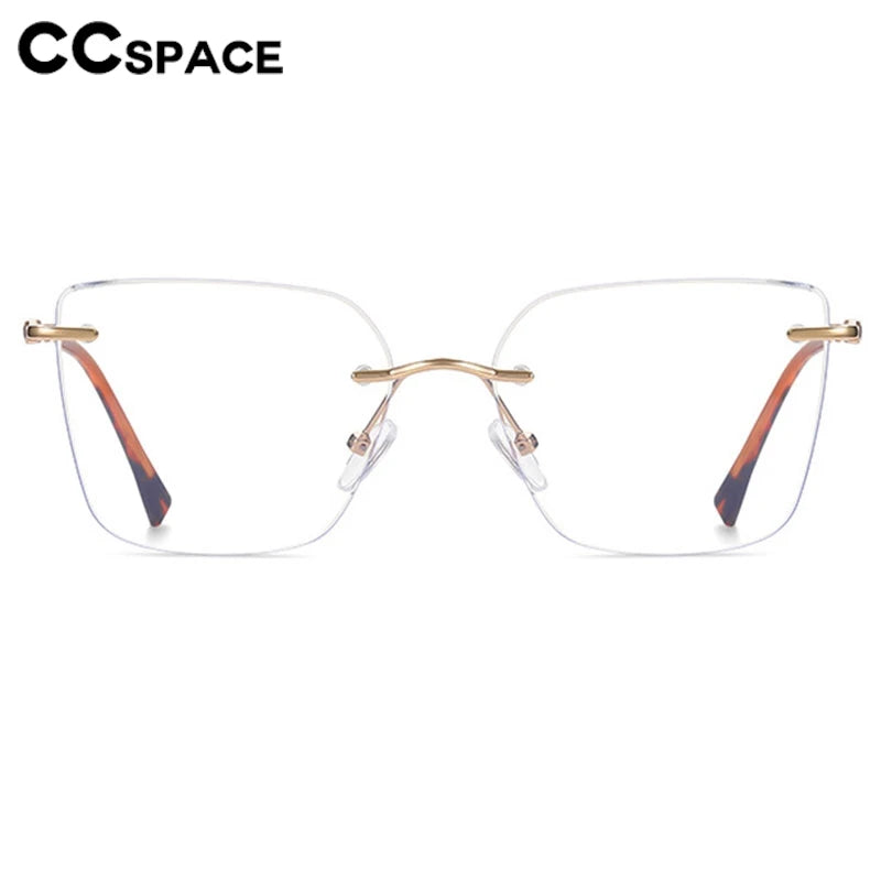 CCspace Women's Rimless Square Alloy Spring Hinge Eyeglasses - Lightweight Metal Frame Glasses for Reading, Working & Daily Use (Model 302086)