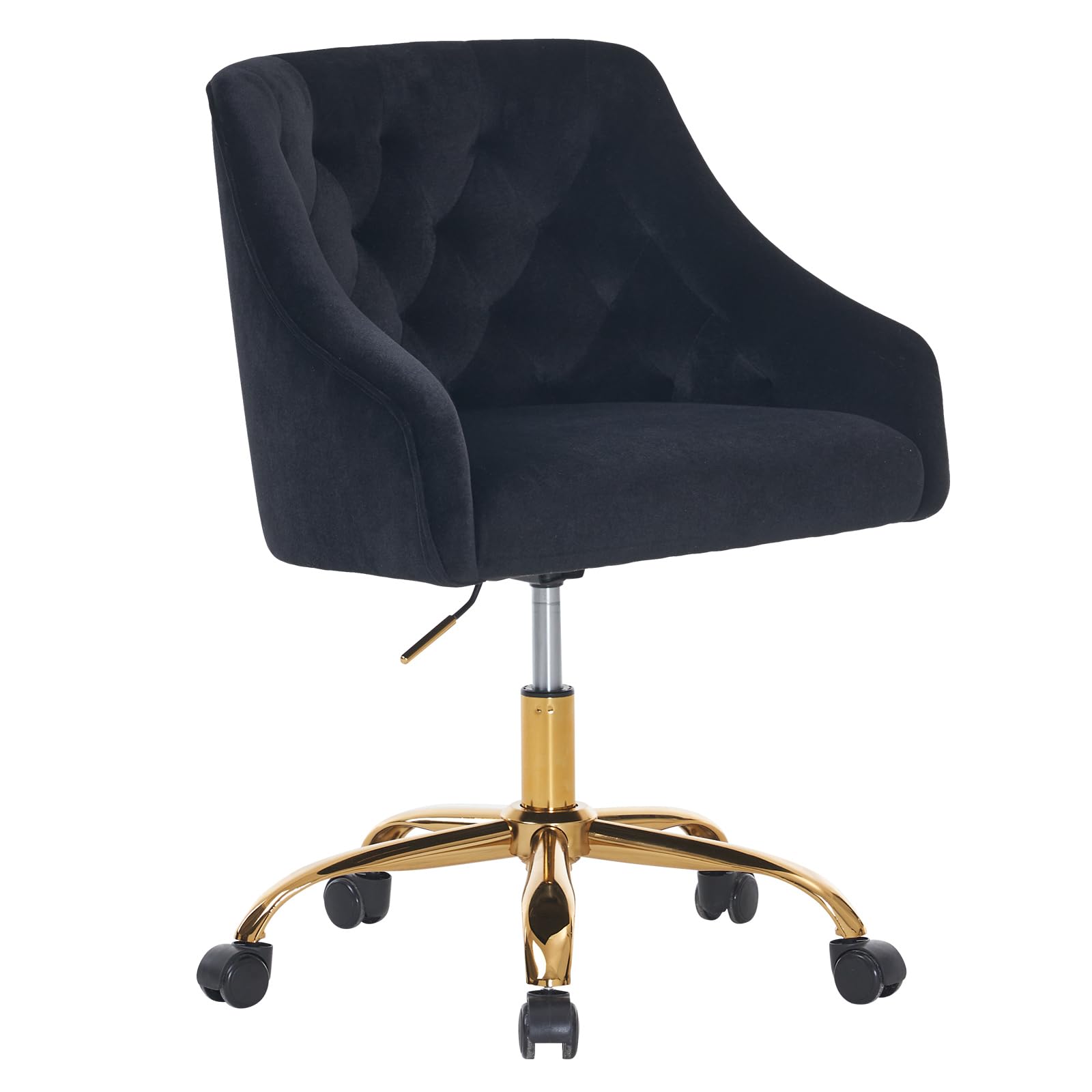 MOJAY Velvet Office Swivel Chair - Adjustable Height 360° Rotating Desk Chair with Gold Base, Luxurious Fabric Upholstery for Women's Workspace, Reception Area or Home Office (Black) - Perfect for Working, Studying & Video Conferencing