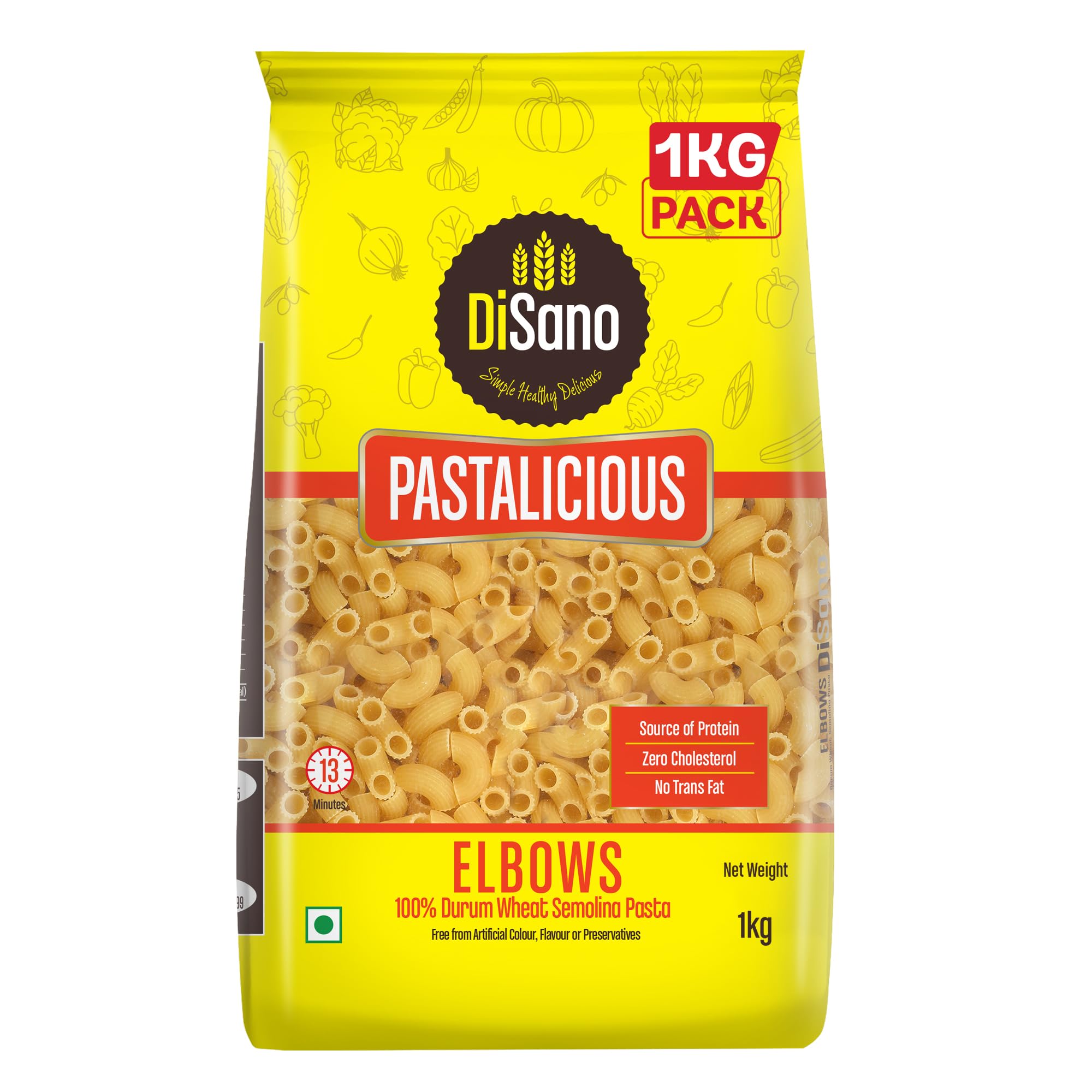 DISANO Elbows Pasta 1Kg - 100% Durum Wheat Pasta, High Protein & Fiber, No Maida - Perfect for Italian Dishes, Salads, and Family Dinners