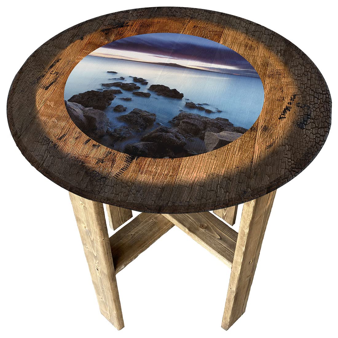 Rustic Whiskey Barrel End Table - Farmhouse Pub Decor, Round Wooden Coffee Table for Living Room, Bar, or Man Cave - Perfect Gift for Whiskey Lovers