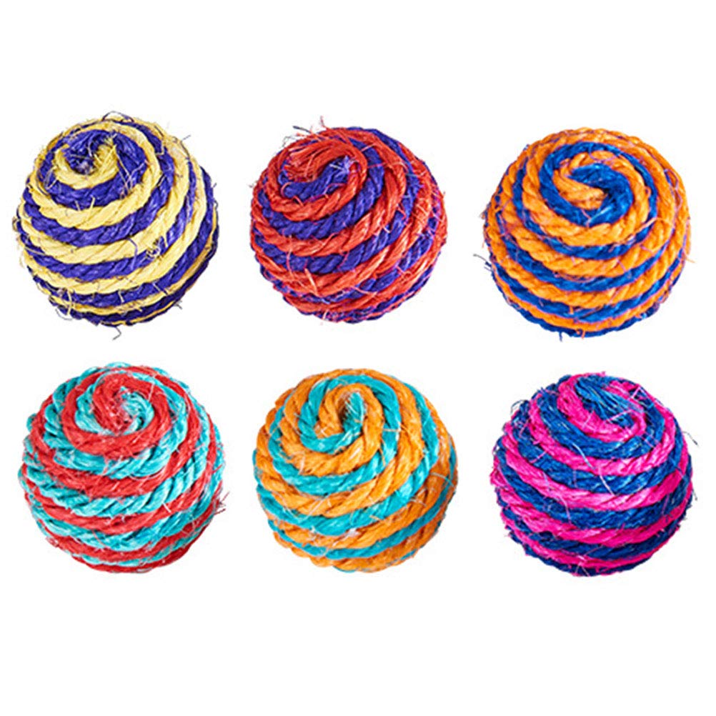 6-Pack Sisal Ball Cat Toys - Interactive Teaser Wand with Two-Color Accessories for Small Cats | Durable Pet Supplies for Playtime & Exercise
