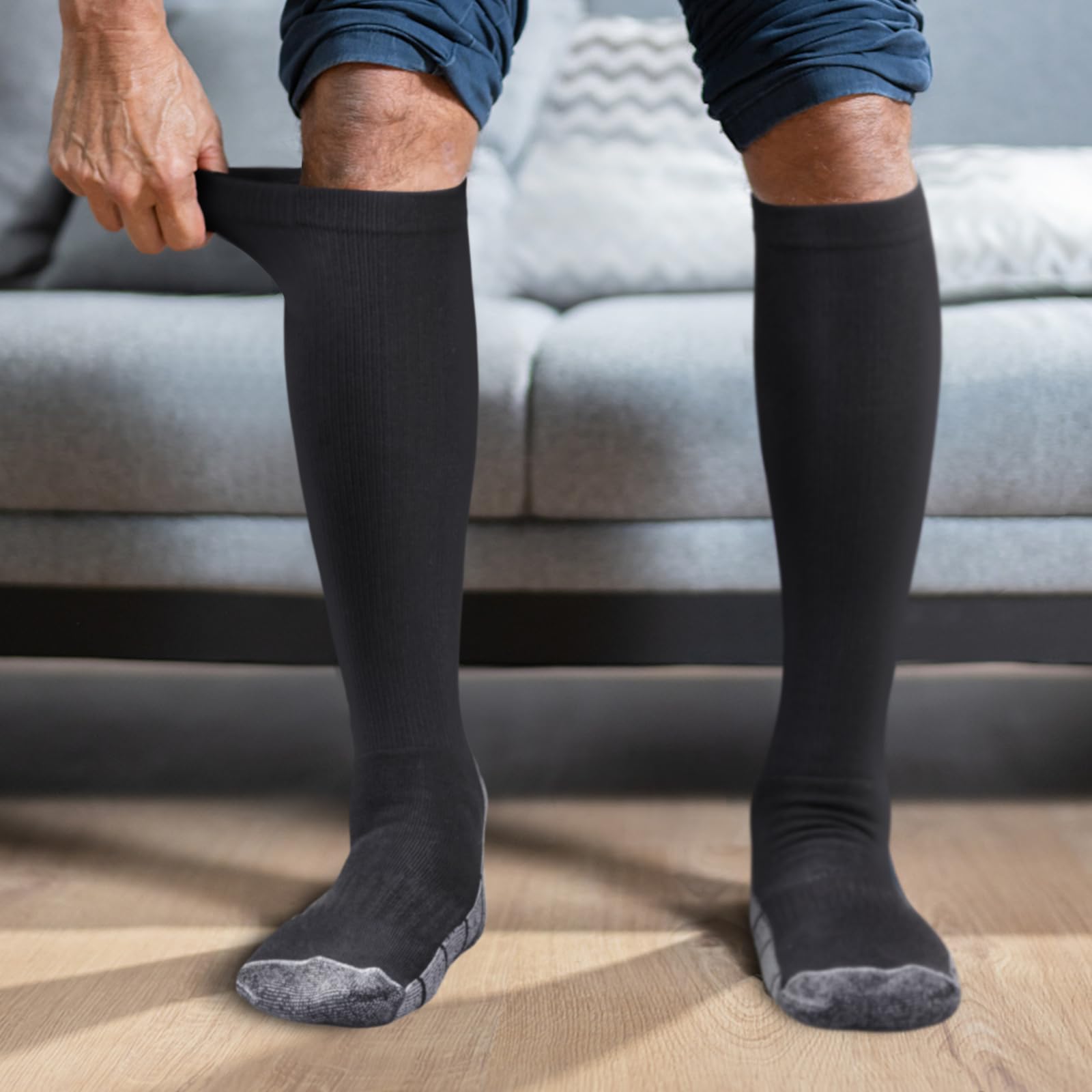 YUEDGE Men's Sports Compression Socks - Knee High Performance Socks for Cycling, Running, Baseball & Travel - Improve Circulation & Reduce Fatigue - Ideal for Athletes, Travelers & Long Flights
