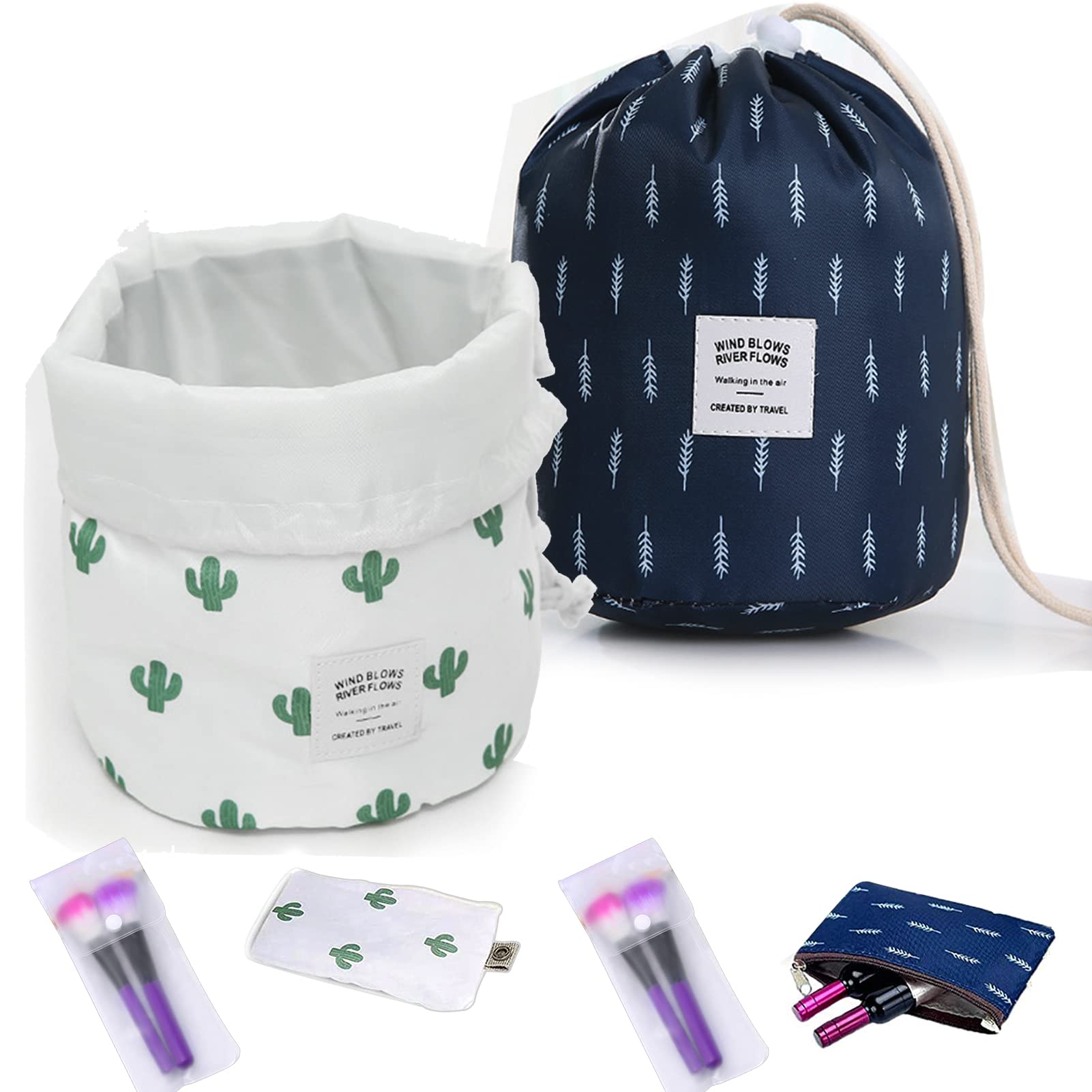 INVODA Large Waterproof Travel Makeup Bag - Portable Barrel Drawstring Cosmetic & Toiletry Organizer for Women & Girls | Perfect for Vacation, Gym, Beach & Daily Essentials Storage
