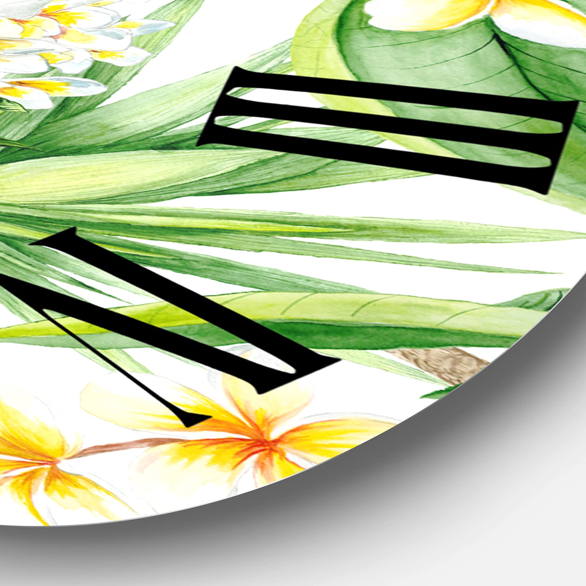 DesignQ Modern Wall Clock 'Tropical Foliage & Yellow Flowers VI' - Large Floral Botanical Wall Clock for Living Room, Bedroom, Office Decor - Perfect for Home, Office & Gift Giving