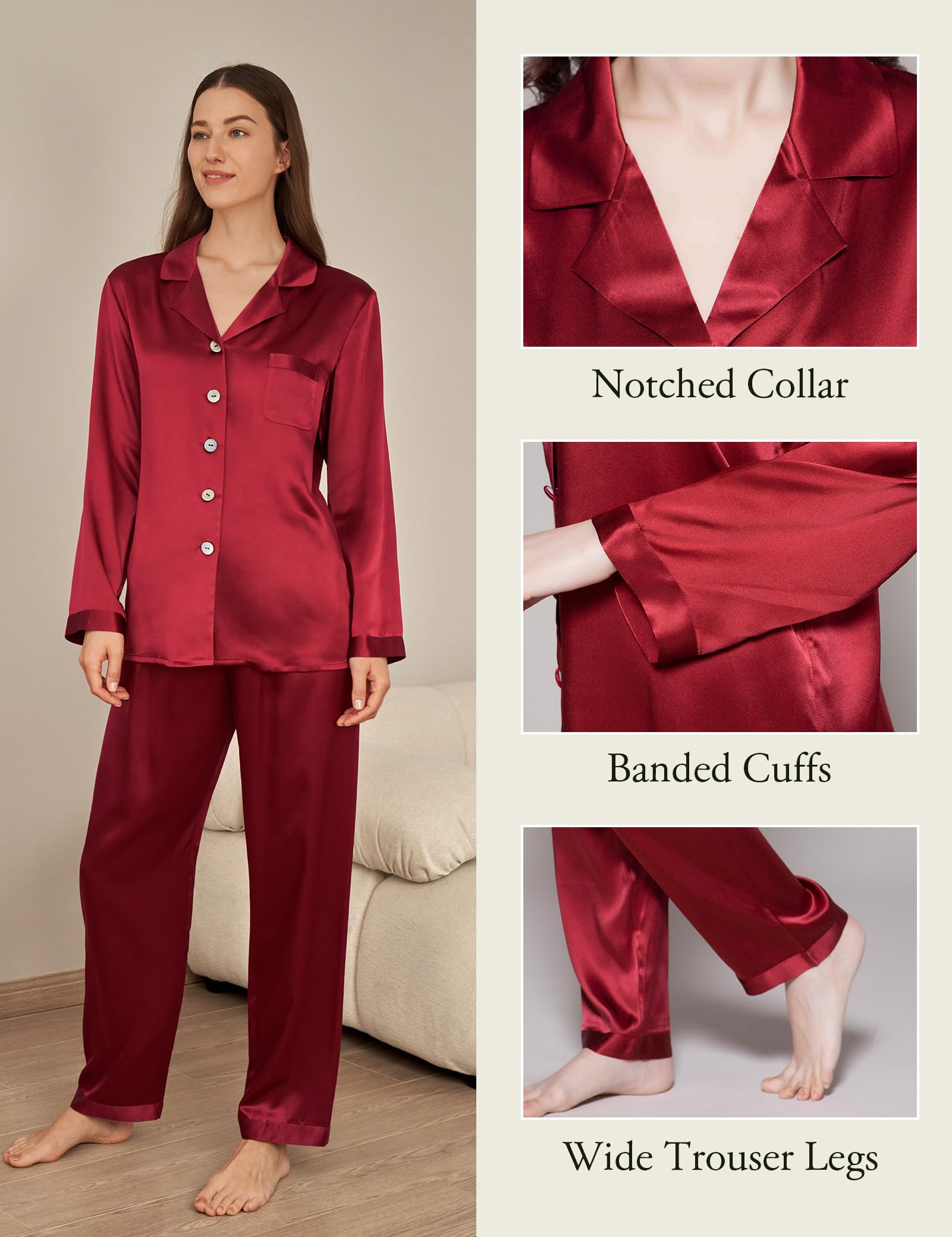 Luxury 100% Mulberry Silk Pajamas for Women - 22 Momme Pure Long Sleeve Full Length Nightwear | Soft Sleepwear for Comfortable Nights & Elegant Lounging