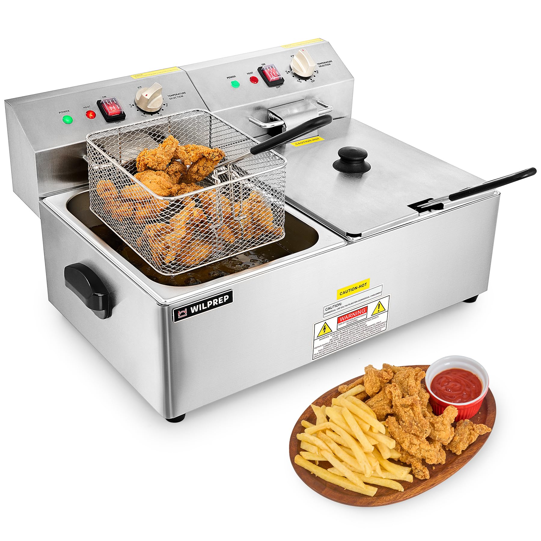 1600W Commercial Electric Deep Fryer - 20 lb Capacity, Dual Oil Tanks with Baskets, Adjustable Temperature Control - Stainless Steel Countertop Fryer (ETL Certified) - Perfect for Restaurants, Food Trucks & Home Kitchen Use