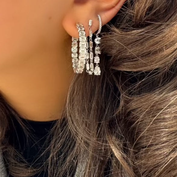 Elegant Baguette Chain Drop Earrings for Women - Dainty Gold Plated Dangle Earrings for Party, Wedding & Everyday Wear