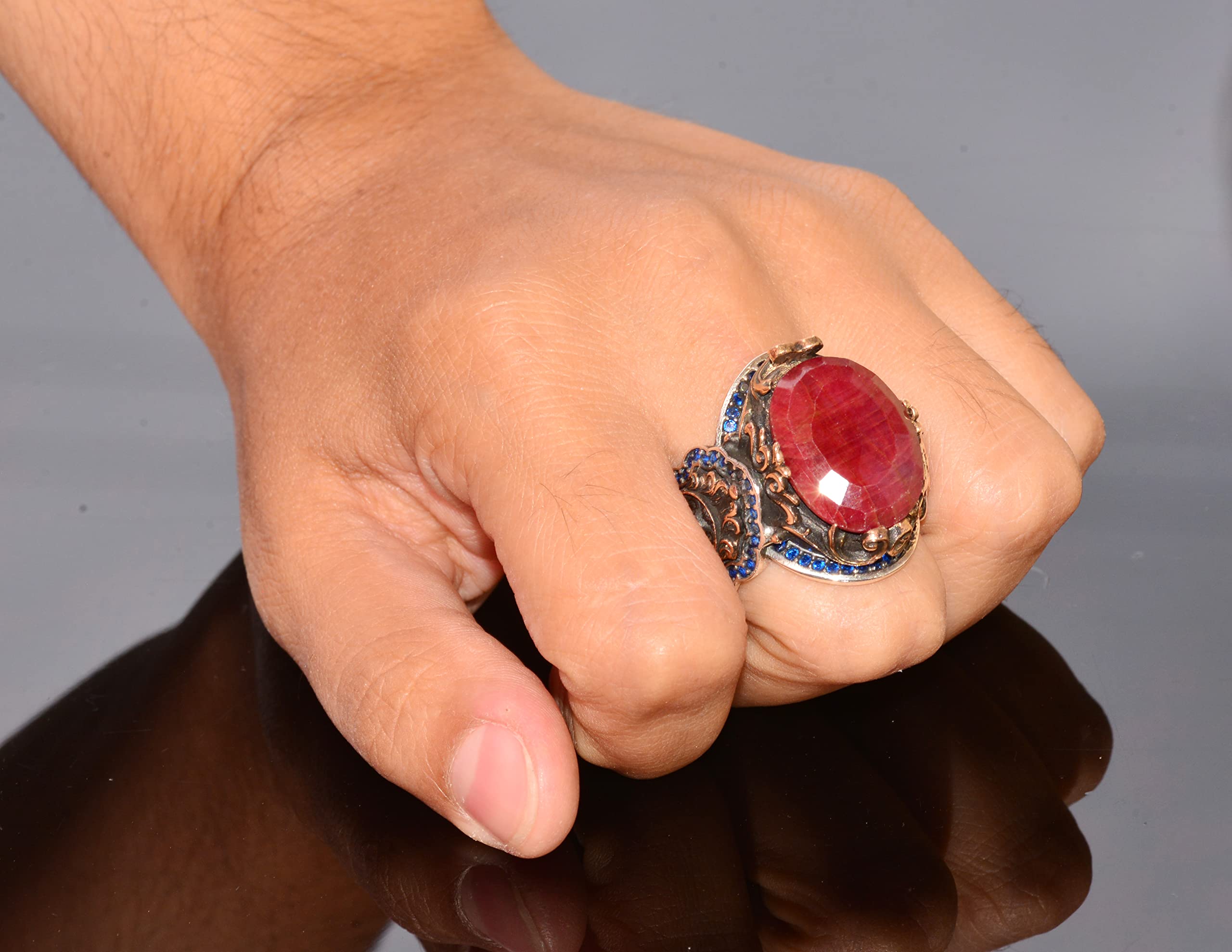 925 Sterling Silver Lion Ring with Gemstone for Men - Gold Plated Birthstone Jewelry for Gifts