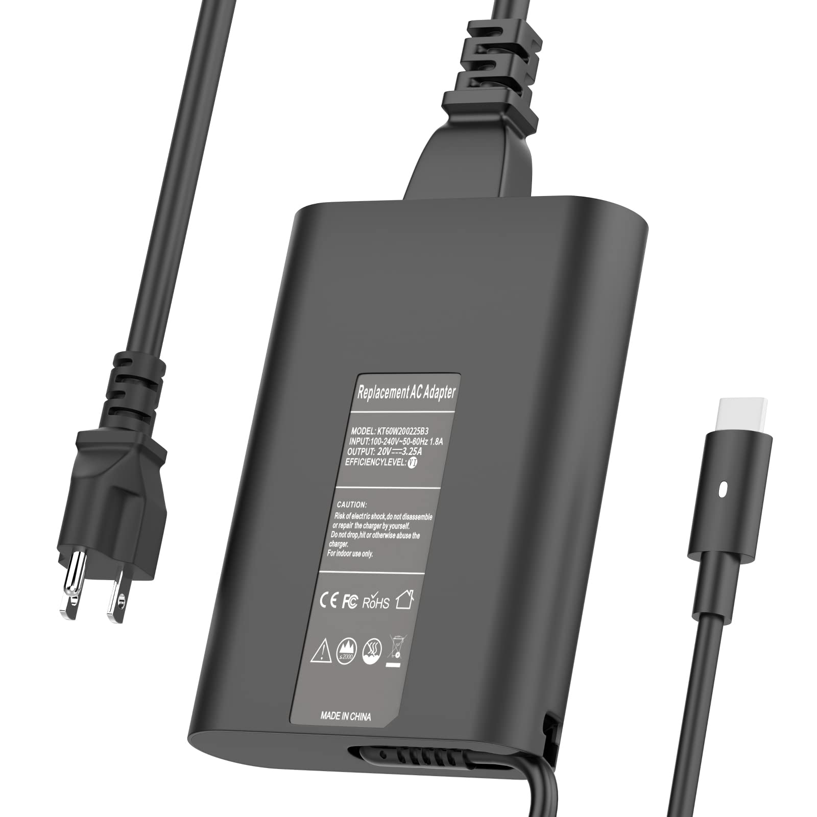 65W USB-C Laptop Charger for Dell Latitude 5175/5179/5285/5289/5290/7212/7202/7275/7285/7290 & 2-in-1 Computers | Type C Power Adapter with PD Fast Charging | Perfect for Home, Office and Travel Use