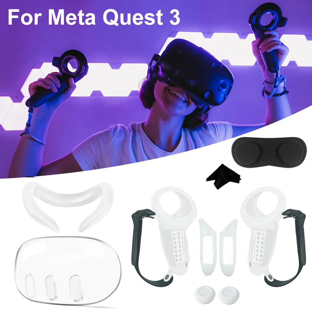 AZURAOKEY 10-in-1 Silicone Cover Set Compatible with Quest 3 VR Accessories - Includes VR Headset Cover, Touch Controller Protectors & Lens Protection - Perfect for VR Gaming, Fitness & Entertainment