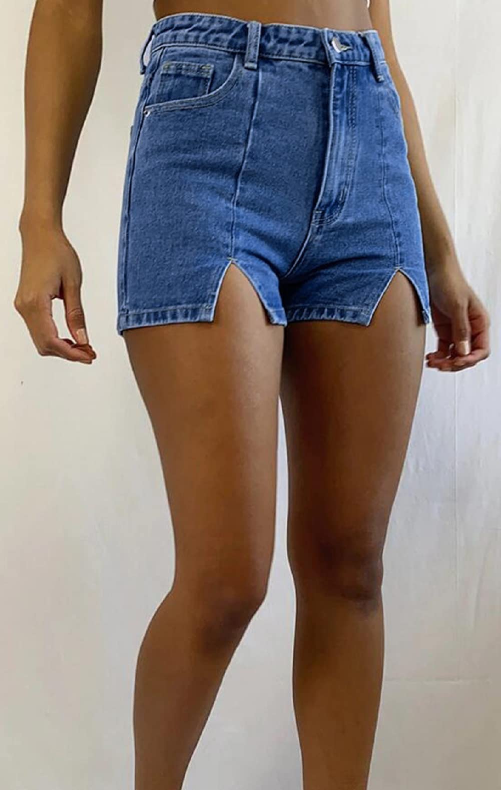 CHARTOU Women's High Waist Stretch Denim Shorts - Slim Fit Mini Jean Shorts with Front Slit | Perfect for Summer, Beach, and Casual Outfits