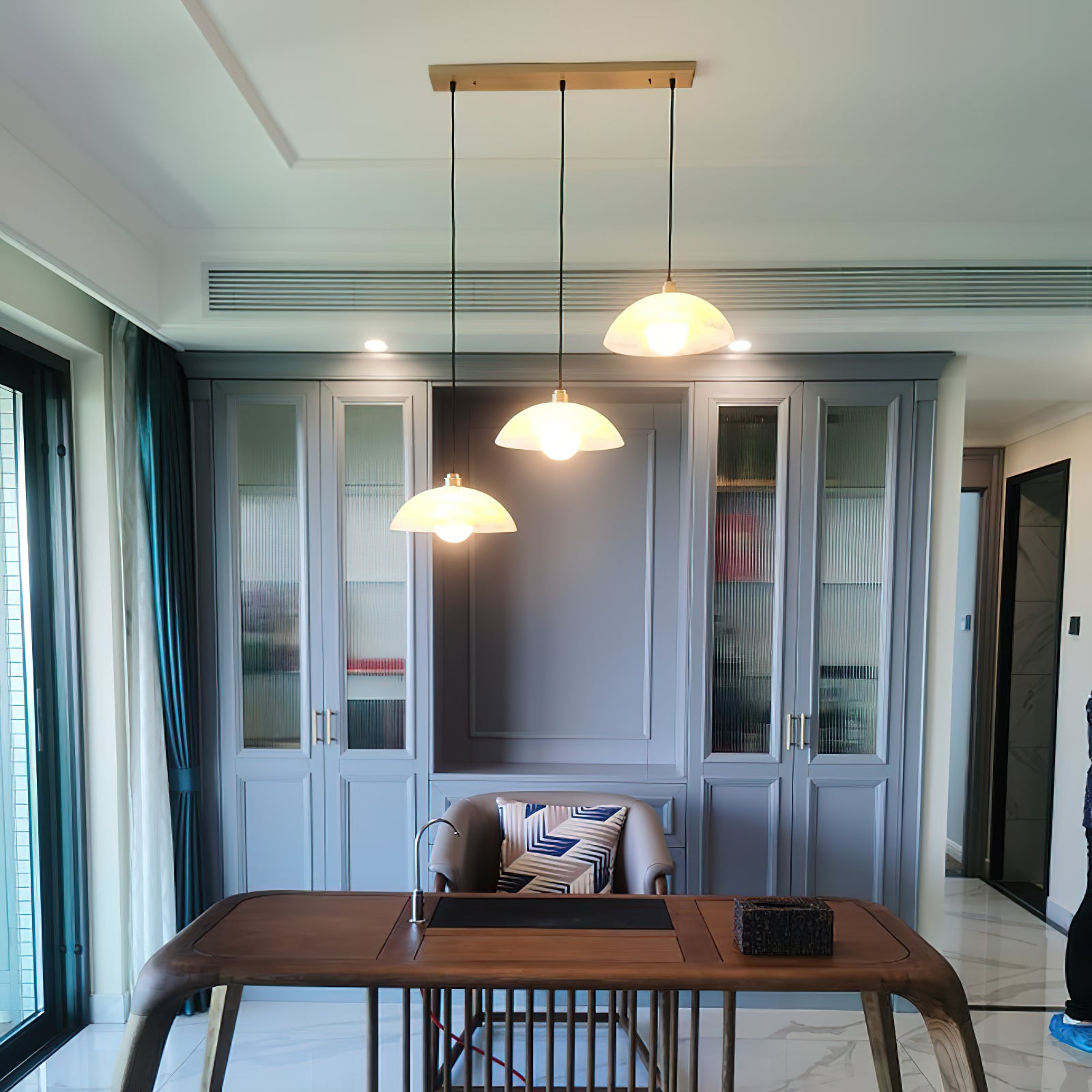 Elegant Dome Alabaster Pendant Light - Modern Crystal Glass Ceiling Lamp for Dining Room, Kitchen Island & Bedroom Lighting