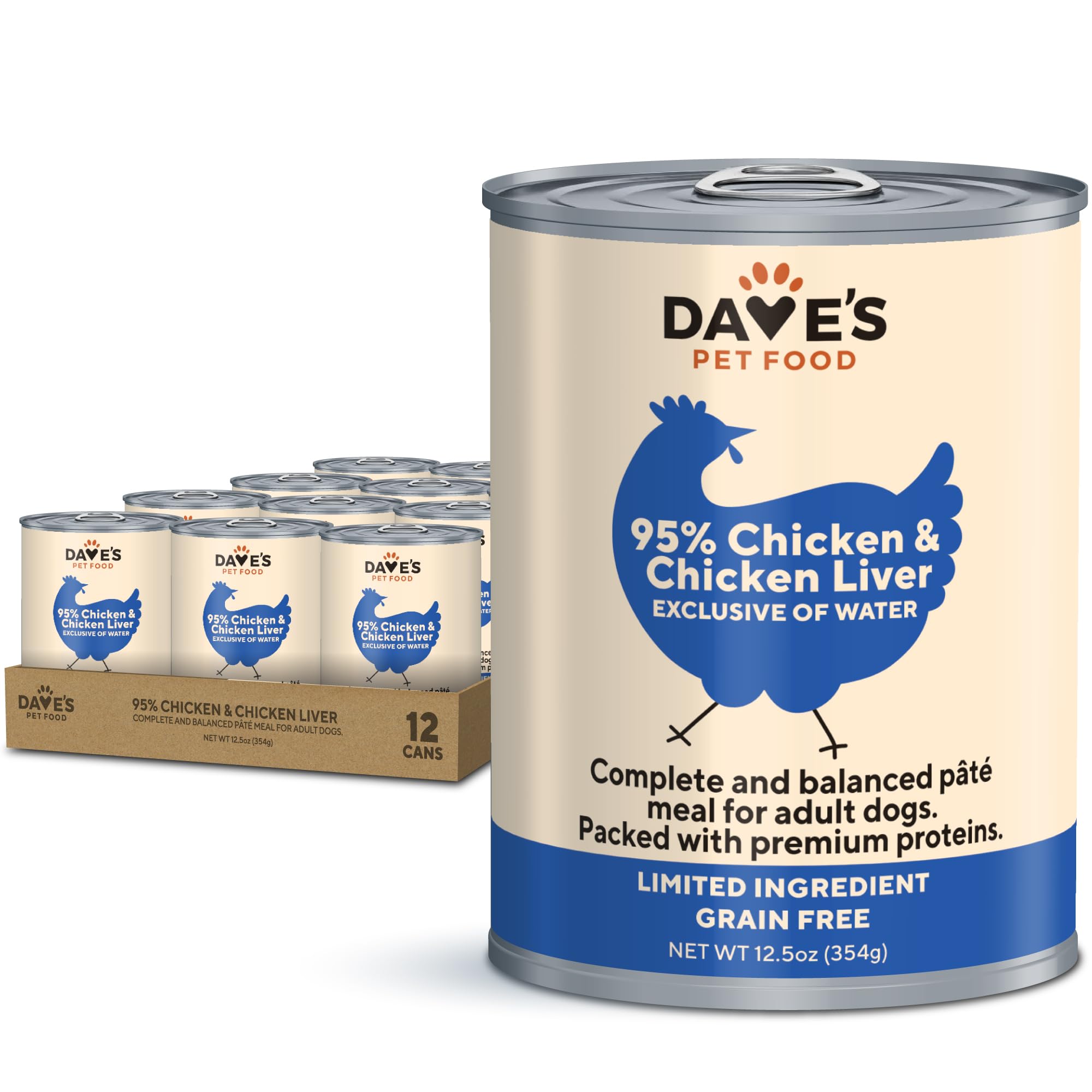 Premium Grain-Free Wet Dog Food - 95% Chicken & Chicken Liver, Single-Source Protein, Limited Ingredient Formula | Made in USA | 12.5oz Cans (12-Pack) for Small & Medium Dogs | Perfect for Sensitive Stomachs & Allergies