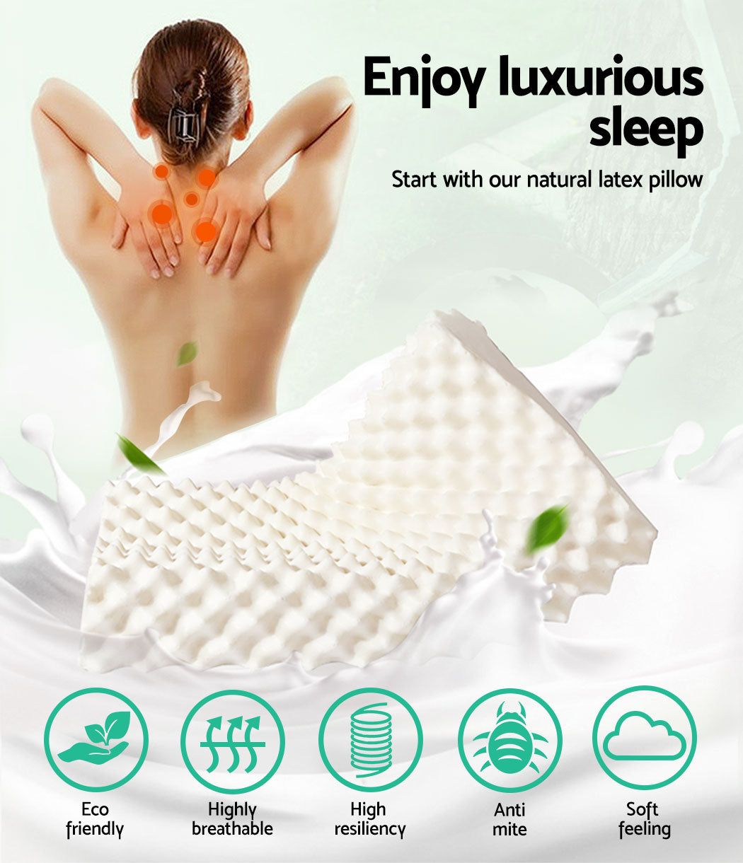 Premium Natural Latex Pillow Twin Pack - Hypoallergenic & Supportive for Side, Back & Stomach Sleepers - Ideal for Home, Hotel & Travel Use