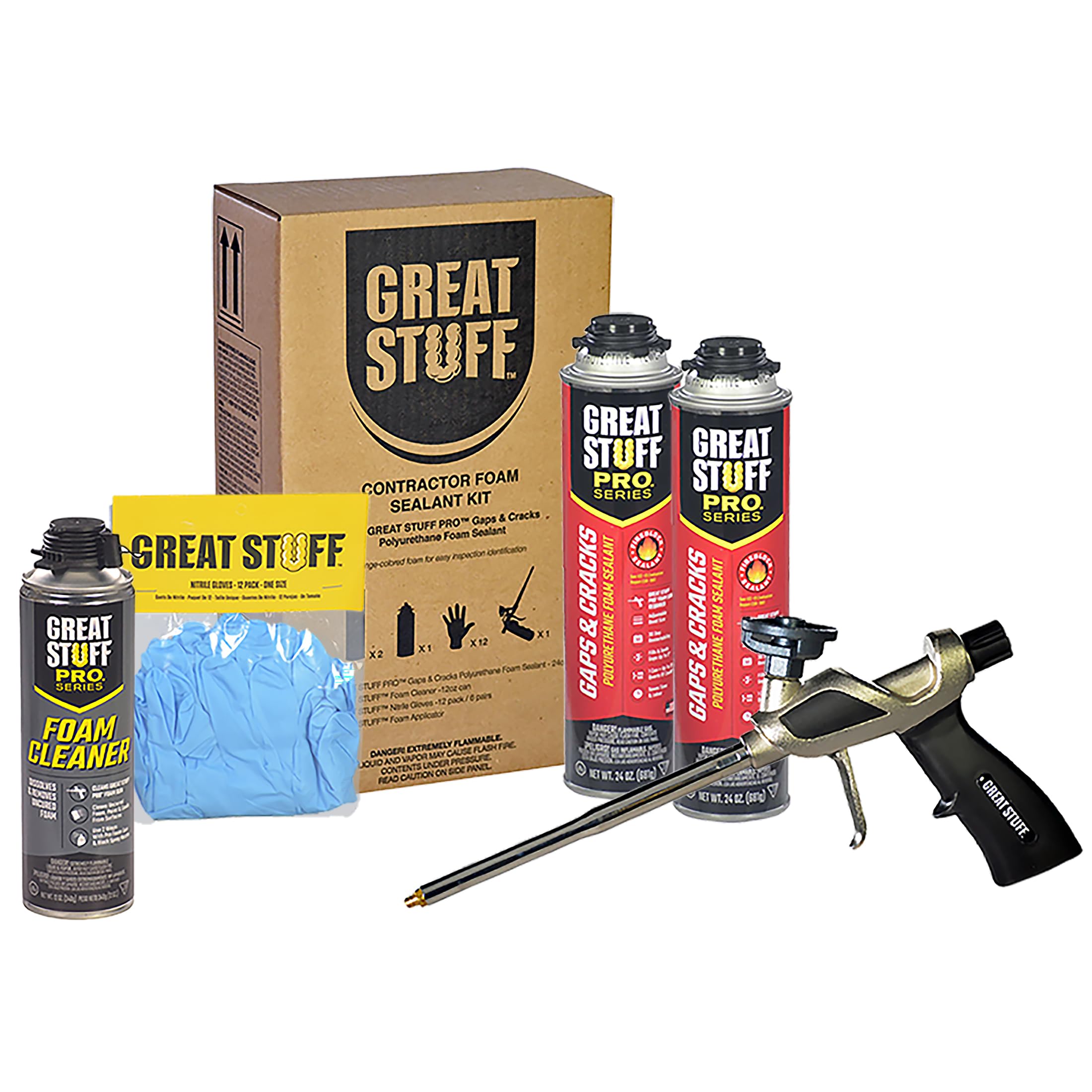 GREAT STUFF PRO Fire Rated Gaps & Cracks Spray Foam Insulation Kit (Orange) with Foam Gun, Gloves & Cleaner - Perfect for Home Insulation, Window Sealing & HVAC Ductwork