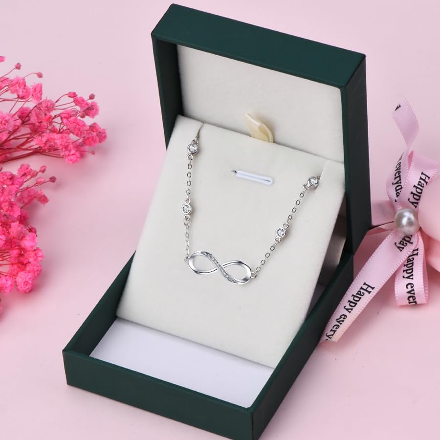 S925 Sterling Silver Infinity Ankle Bracelet for Women - Classic Elegant Anklet Jewelry Gift for Mother, Wife, Girlfriend - Perfect for Weddings, Anniversaries & Everyday Wear