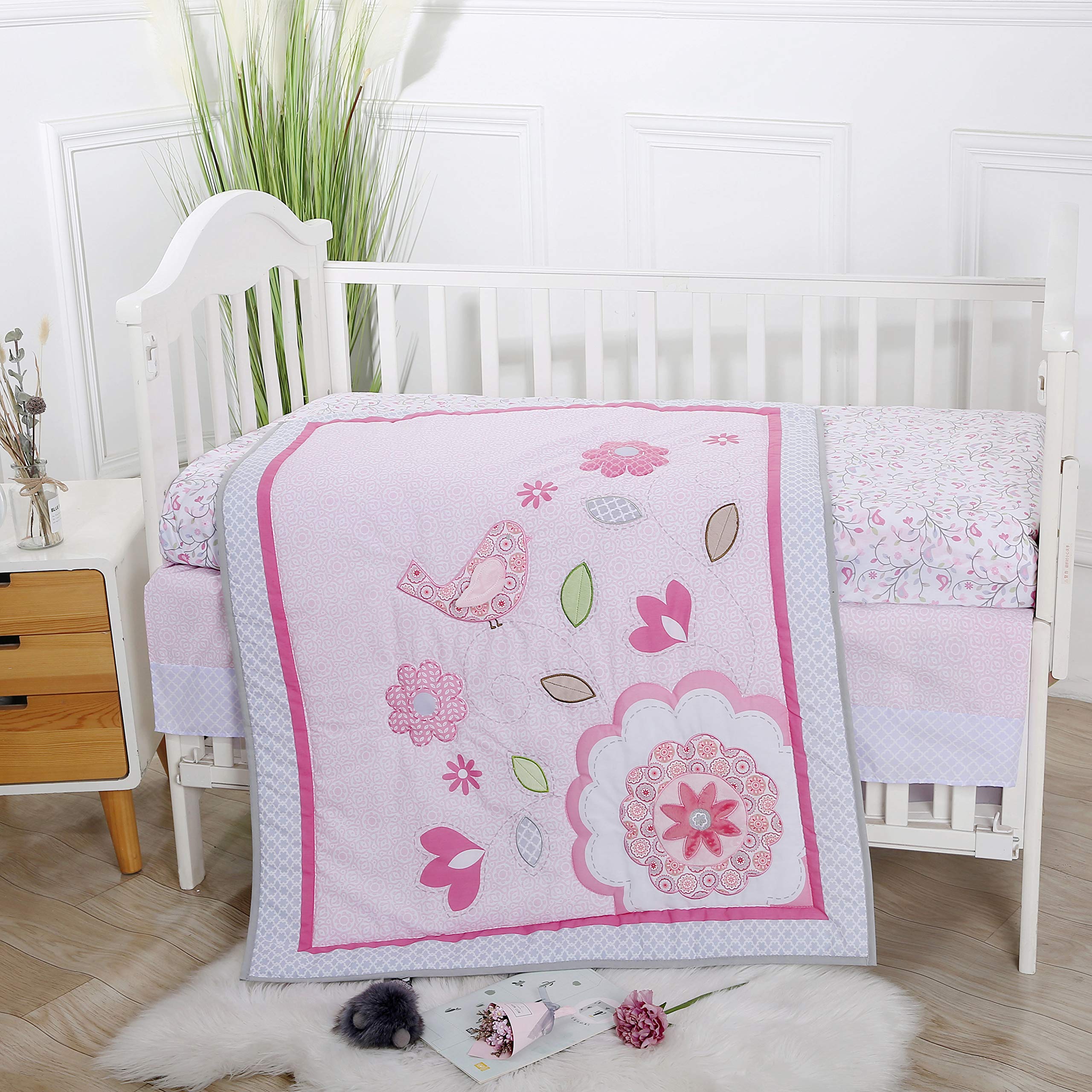 Baby Spark Chirpy The Bird 3-Piece Soft Cotton Crib Bedding Set - Cute Nursery Bedding for Boys & Girls - Perfect for Newborns, Infants & Toddlers
