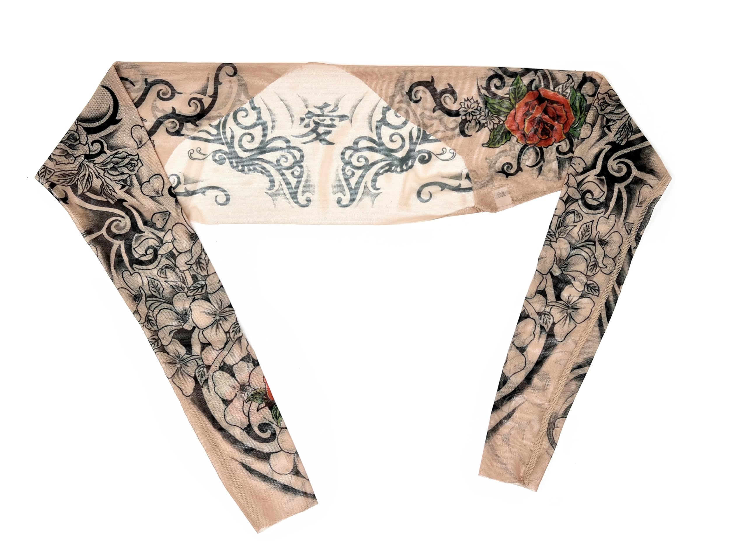 Wild Rose Tattoo Sleeve Shrug for Women - Flamenco Red Rose Mesh Arm Cover - Perfect for Dance Performances, Costume Parties & Gothic Fashion