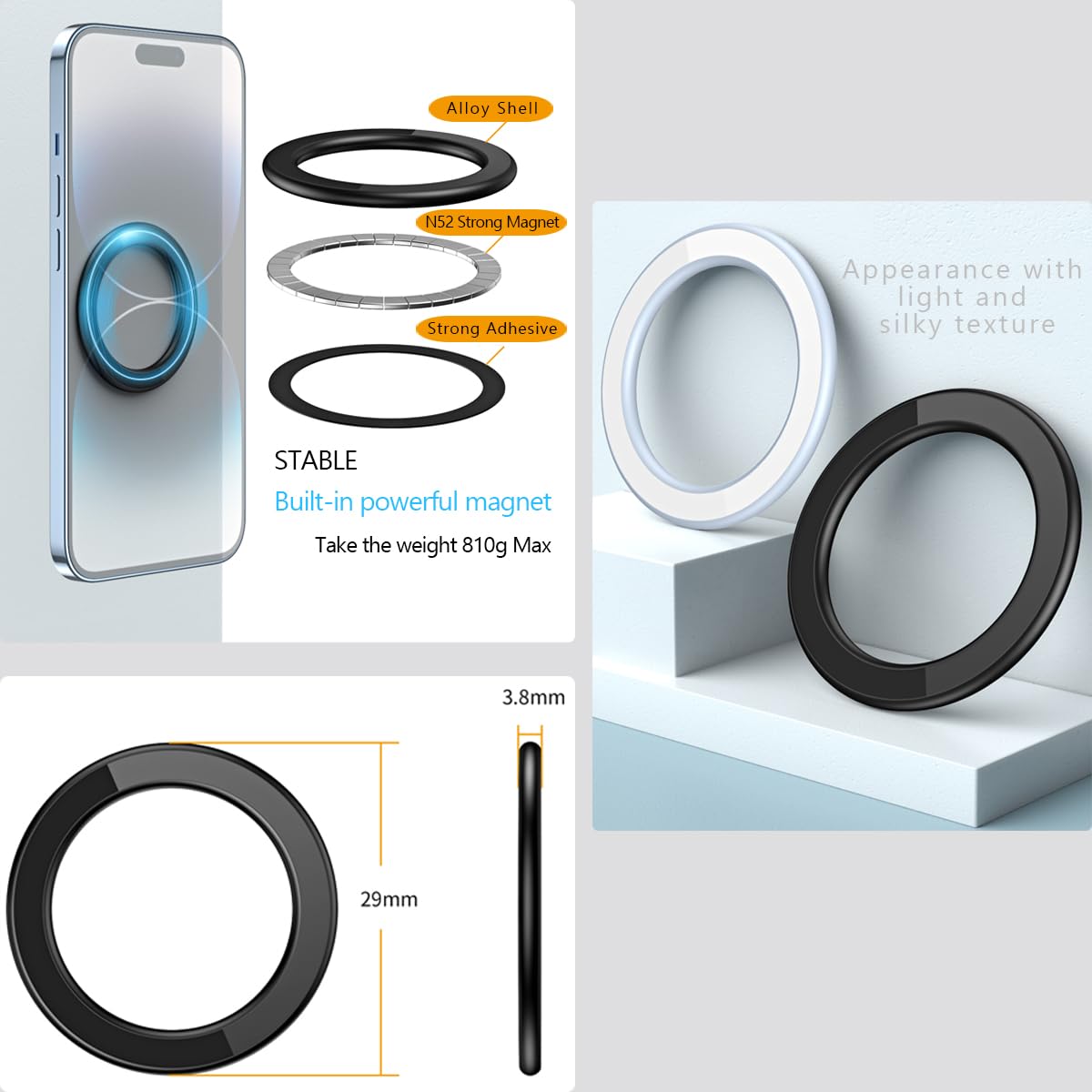 Magnetic Phone Holder Sticker - Universal Snap Hold Wall Mount for iPhone 15 Pro/14/13/12 Series, MagSafe Case & Android Phones (White) - Perfect for Home, Office, Car Dashboard & Gym Use
