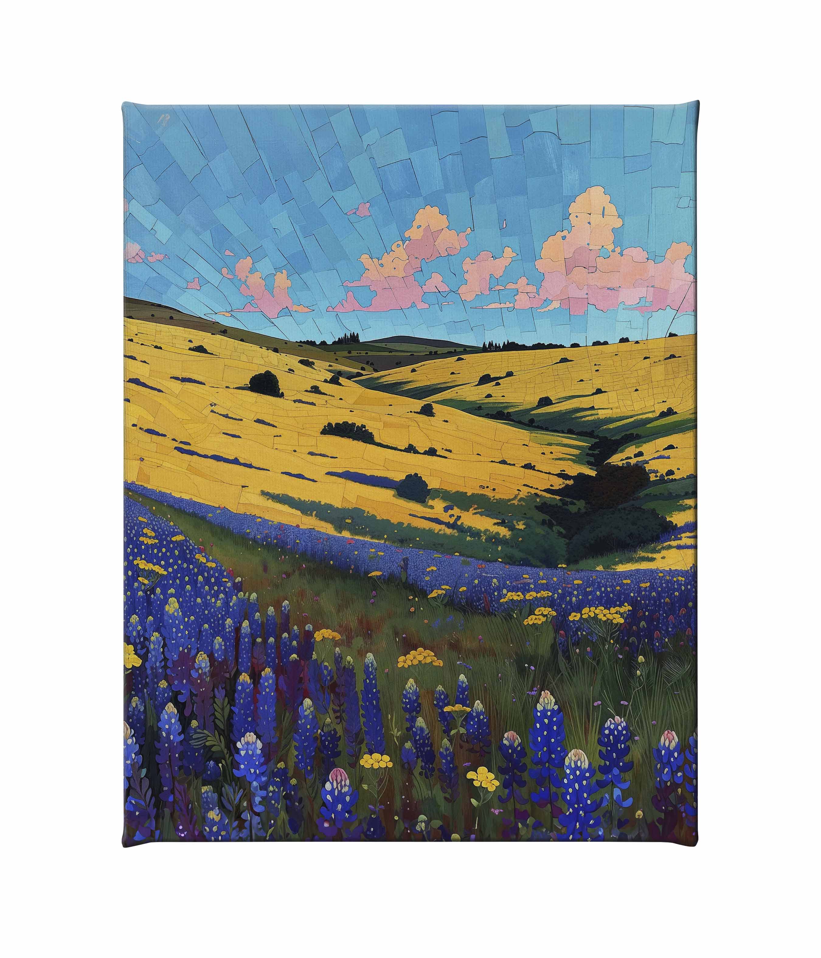 Bluebonnet Breeze Gallery Wrapped Canvas Wall Art - Hand Painted Floral Landscape Oil Painting for Living Room, Bedroom & Office Decor